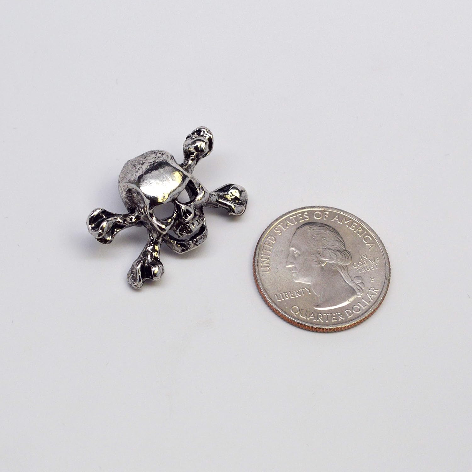 Gothic Skull and Crossbones Jacket or Hat Pin Polished Silver Finish Pewter - Image 4