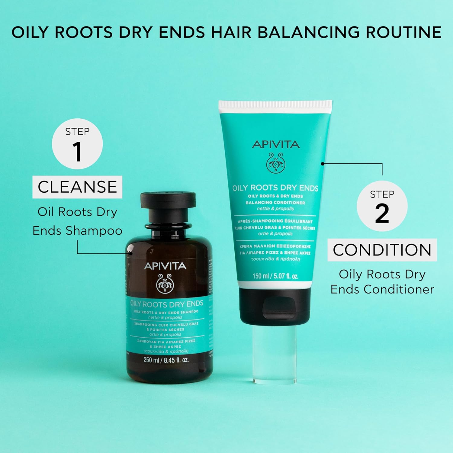Apivita Oily Roots & Dry Ends Balancing Conditioner | Balances, Hydrates & Moisturizes Hair with Nettle & Propolis - Image 6
