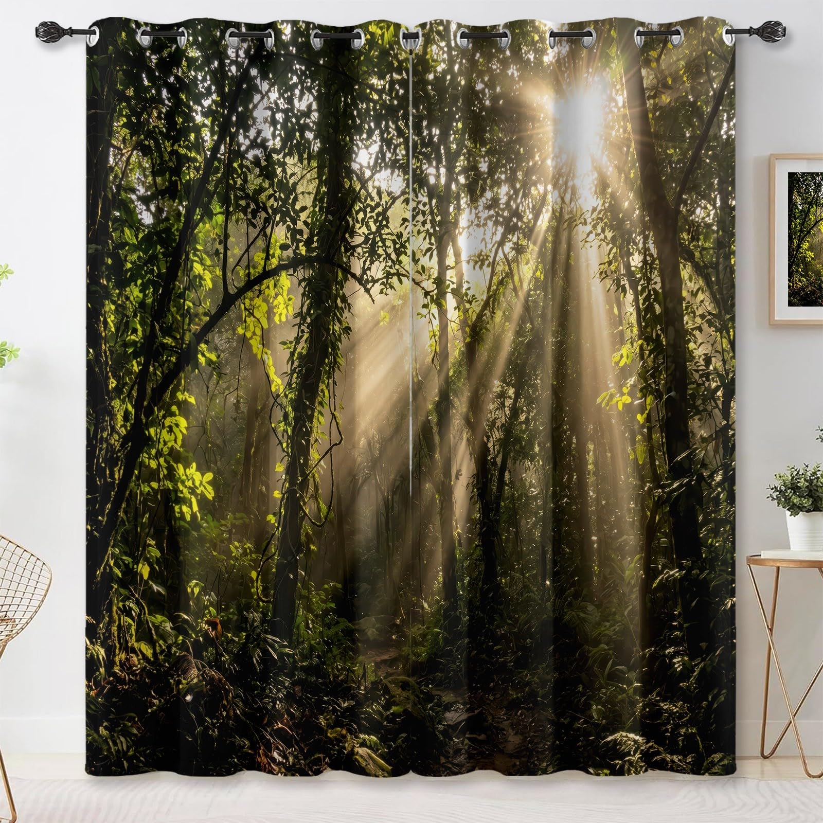Rideau occultant thermique pour chambre | Lot de 2 rideaux isolants motif forêt 140x260cm
