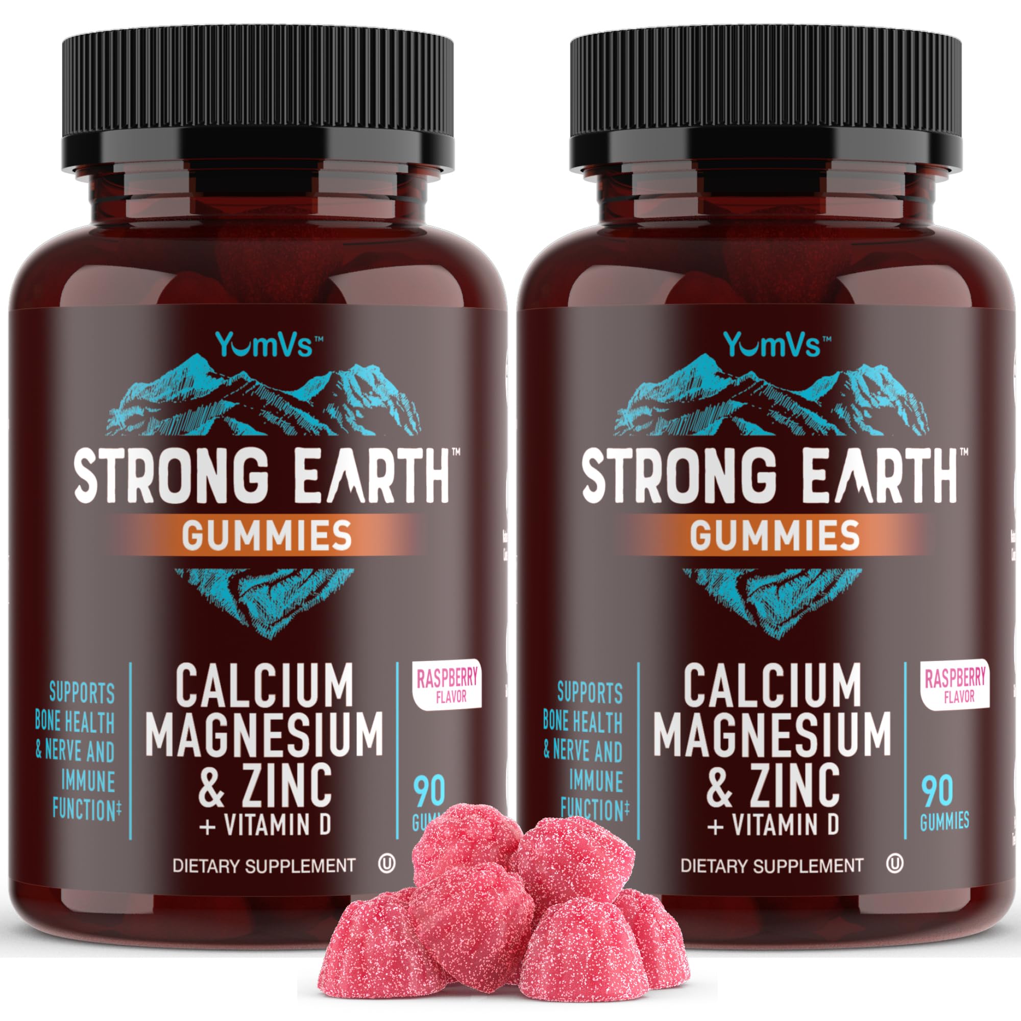 YUM-V'S Calcium Magnesium Zinc Gummies with D3 (90 Count, 2-Pack) Raspberry 90 Count (Pack of 2)