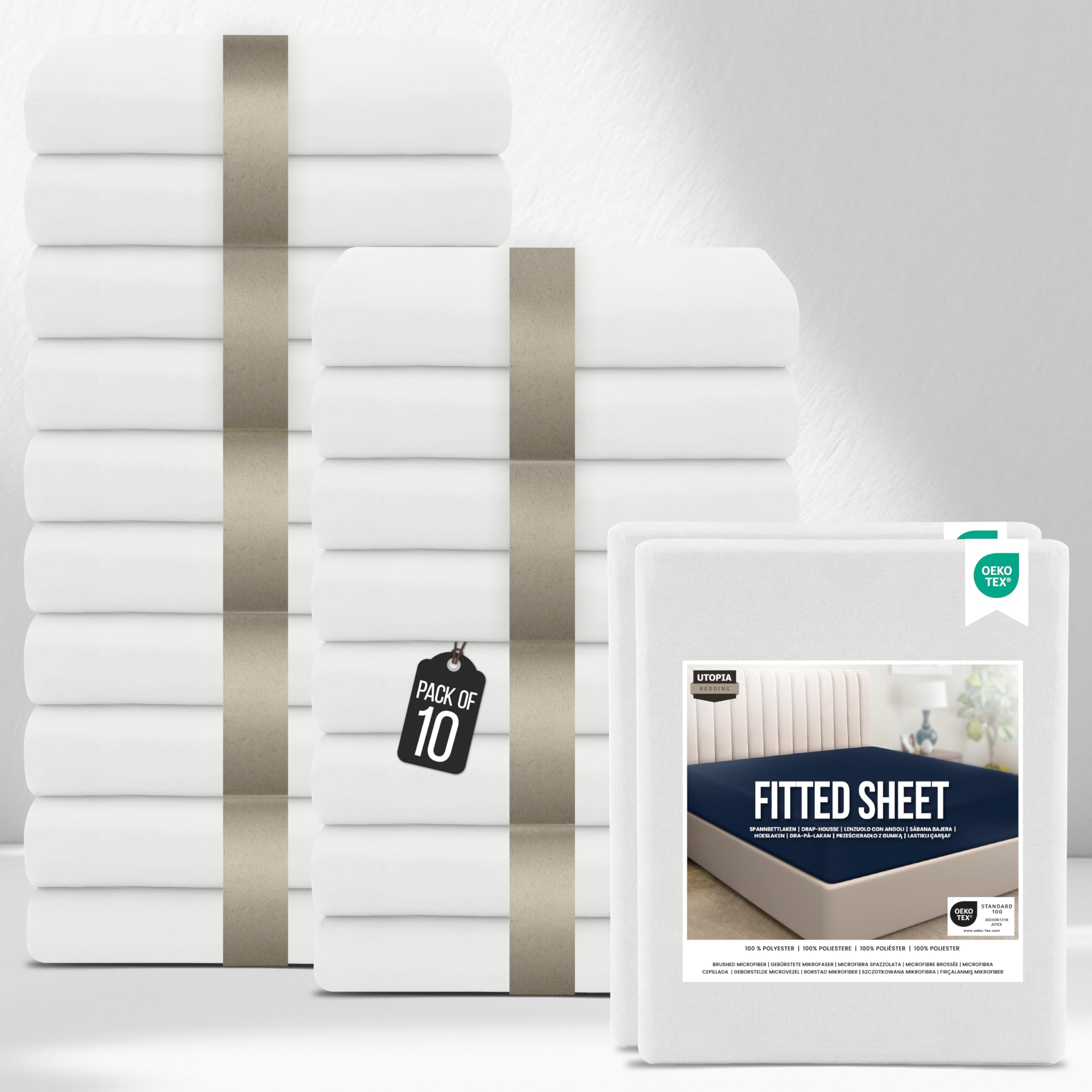 Utopia Bedding Fitted Sheet Smalldouble (Bulk Pack of 20), White - Deep Pocket 14 inch (35 cm) - Easy Care - Soft Brushed Microfibre Fabric - Shrinkage and Fade Resistant - Bottom Sheet — image 1
