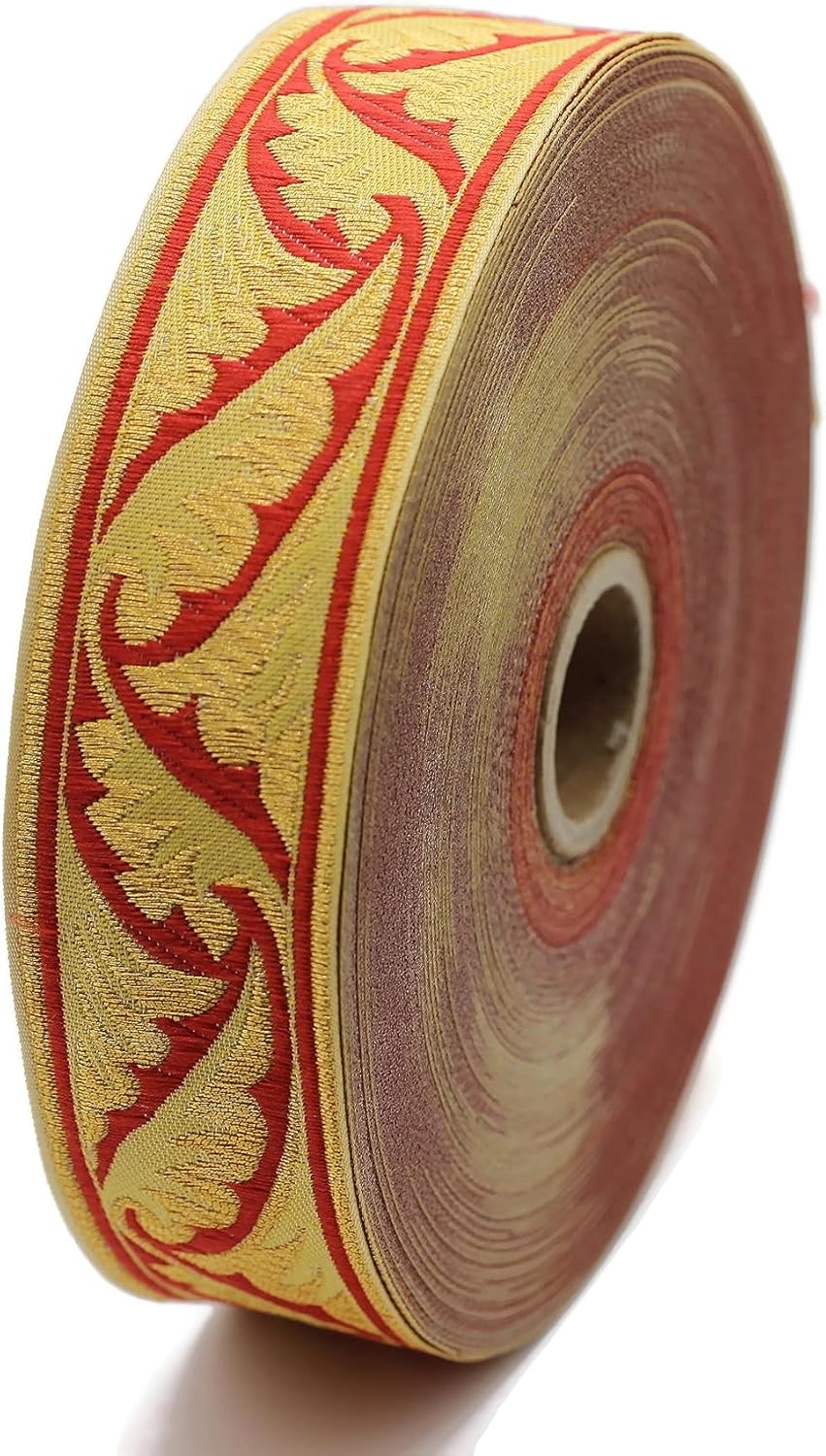 27.3 Yard Spool 1.37 inches Wide Red Yellow Wave Jacquard Ribbon Medieval Trim Woven Retro Fabric Home Decoration Embellishment Homecoming Mum Accessories Supplies Lace Vintage Decor