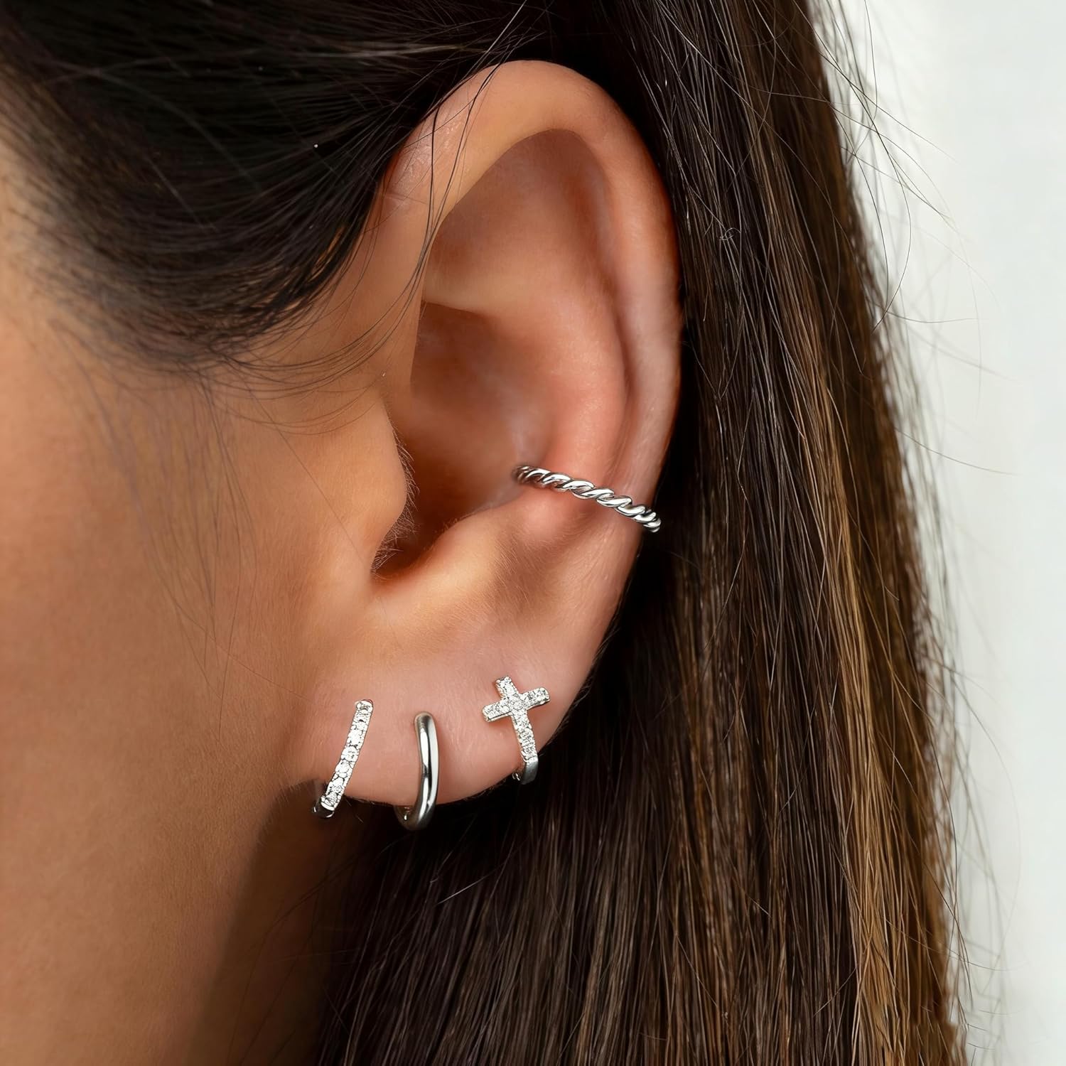 Valentines Day Gift 3 Pairs 925 Sterling Silver Earrings for Women Girls Non Tarnish Small Hypoallergenic Huggie Hoops Cartilage Stack Earring Sets for Multiple Piercing - Image 4