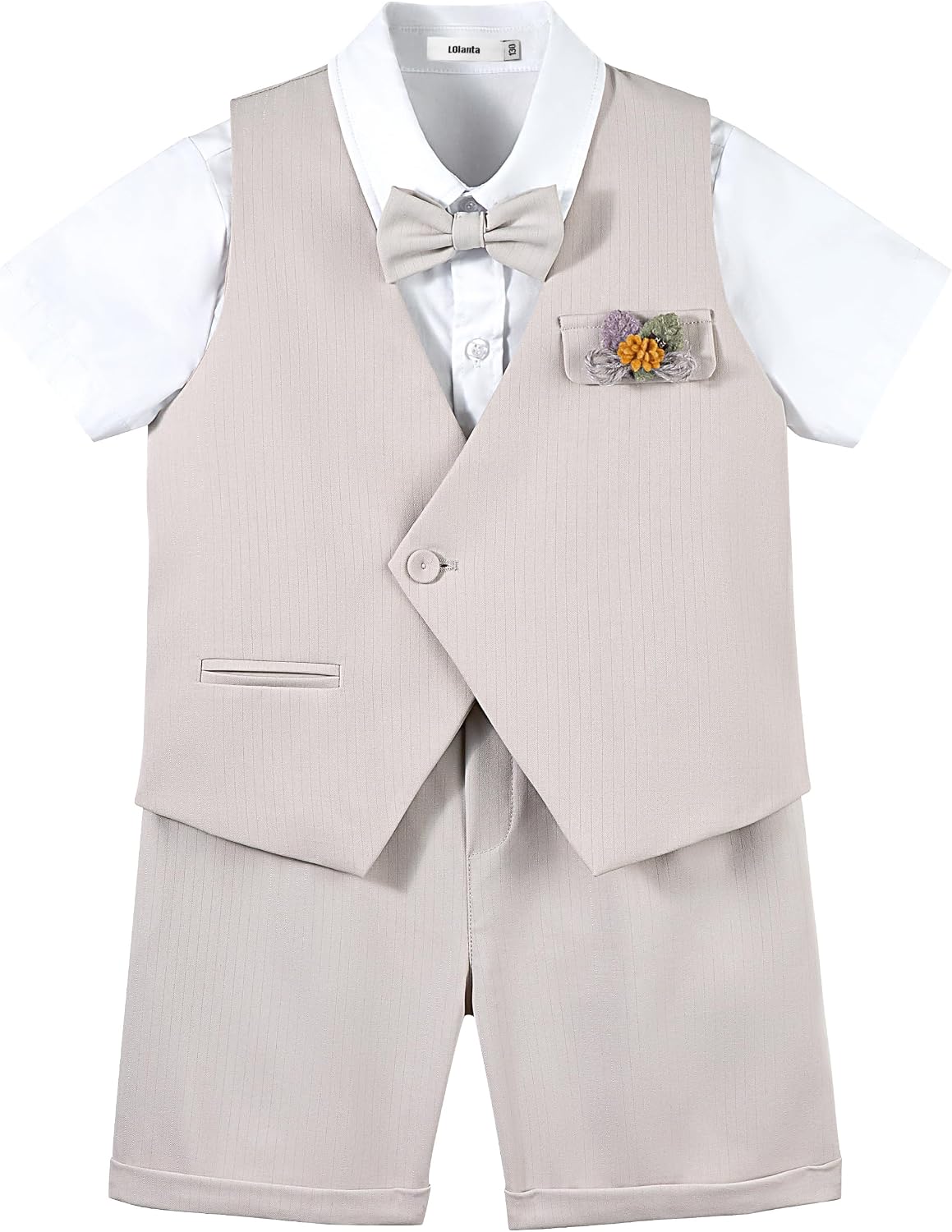 LOLANTA Short Suit for Boys Summer Wedding Ring Bearer Outfit Graduation 6 Pieces Shirt Vest Shorts Set