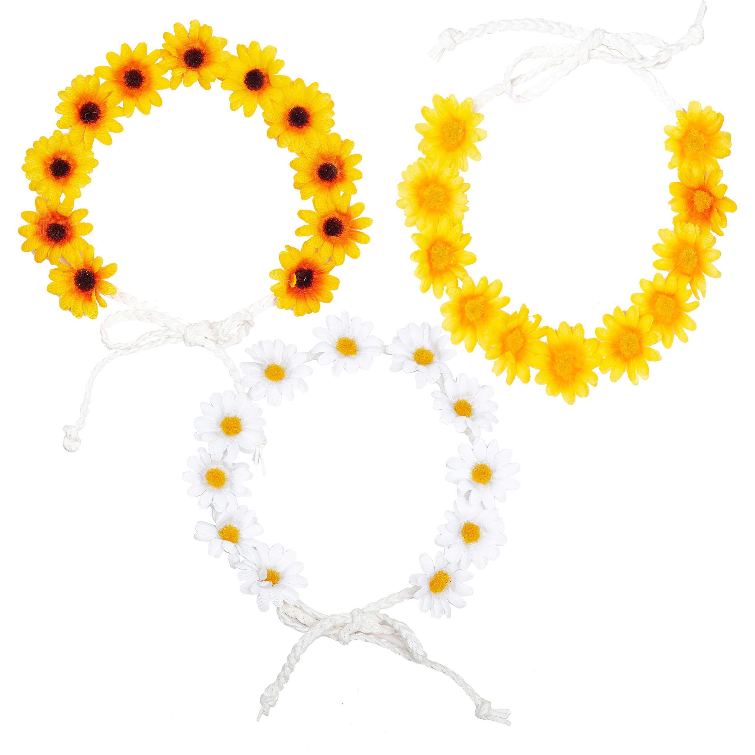 HOPEANT 3Pcs Sunflower Headband Crown Headpiece Daisy Headband for Women Girl Adjustable Hair Wreath Garland Accessories Bridal Wedding Parties Festivals Photo Props BHH14-3