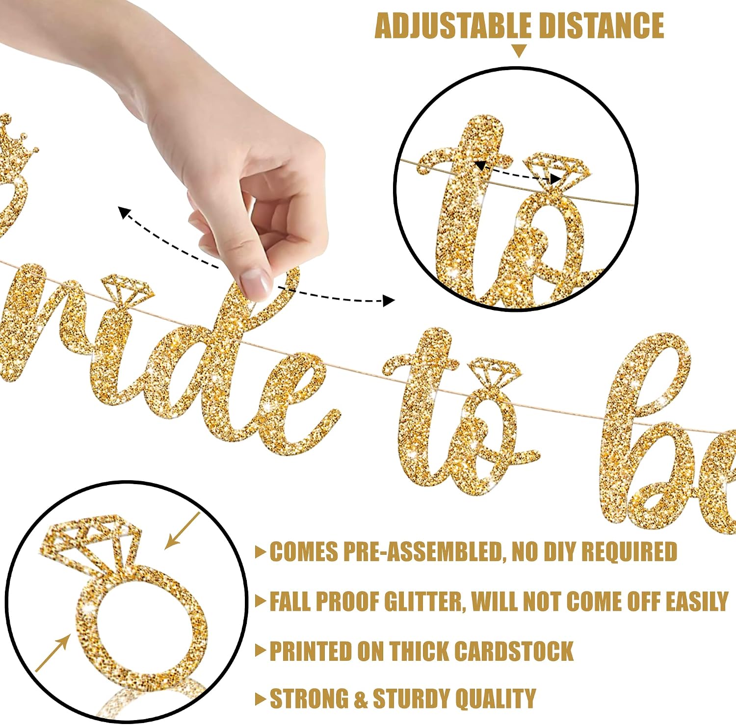 KatchOn, Glitter Bride to Be Banner Gold - 10 Feet, No DIY | Bridal Shower Banner for Bridal Shower Decorations | Gold Bachelorette Party Decorations | Bride to Be Decorations