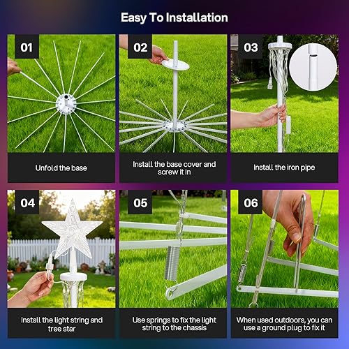 Miniatura 7 de REYLAX Árbol de cono de Navidad para exteriores de 9 pies con 460 LED, luces inteligentes preiluminadas que cambian de color RGB, espectáculo de