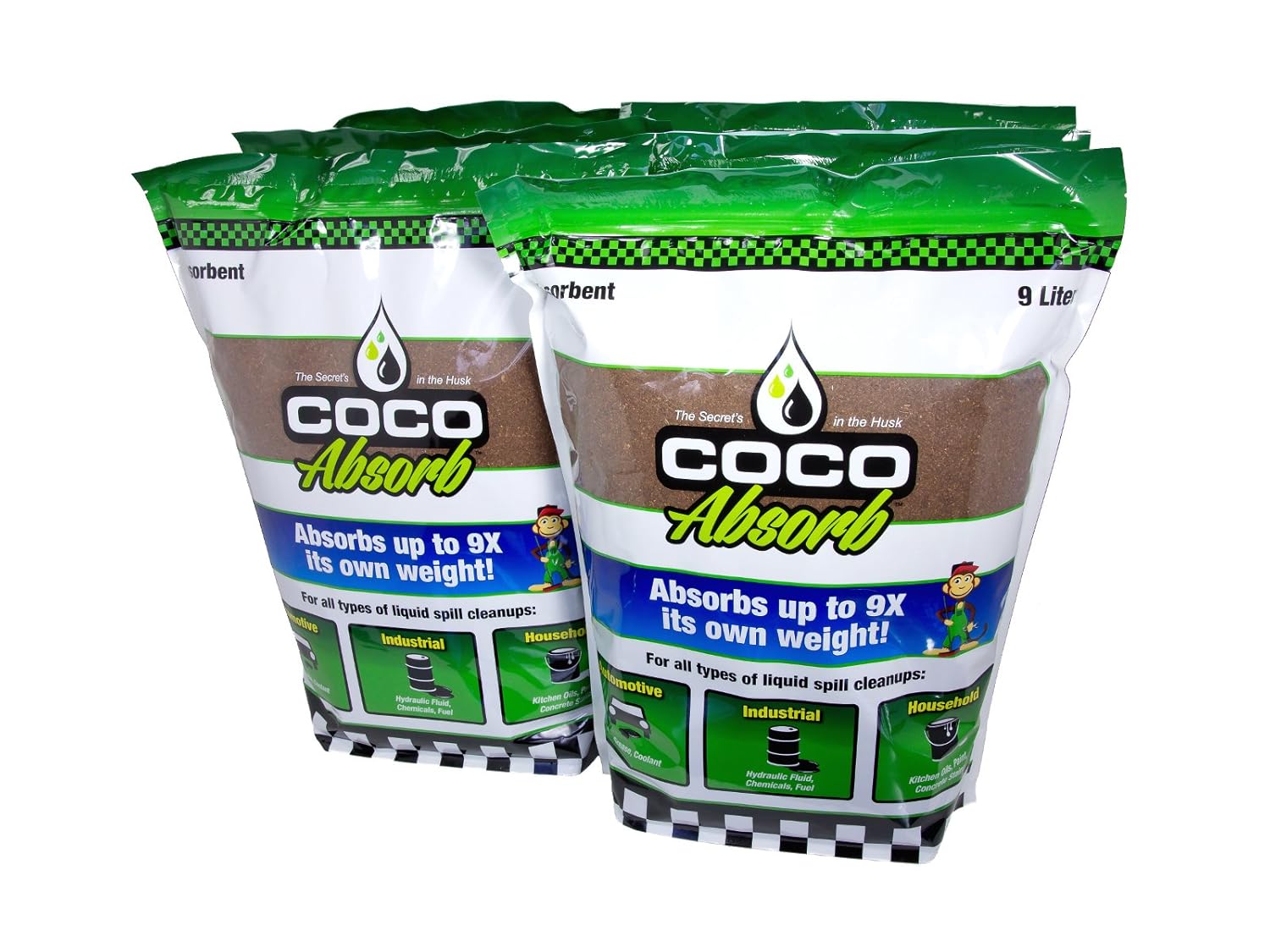 Coco Absorb 9L Universal Spill Absorbent – for Oil, Paint, Fuel & Chemical Cleanup – Silica-Free, Lightweight & Easy to Use. CCA-09LT-BAG-06PK