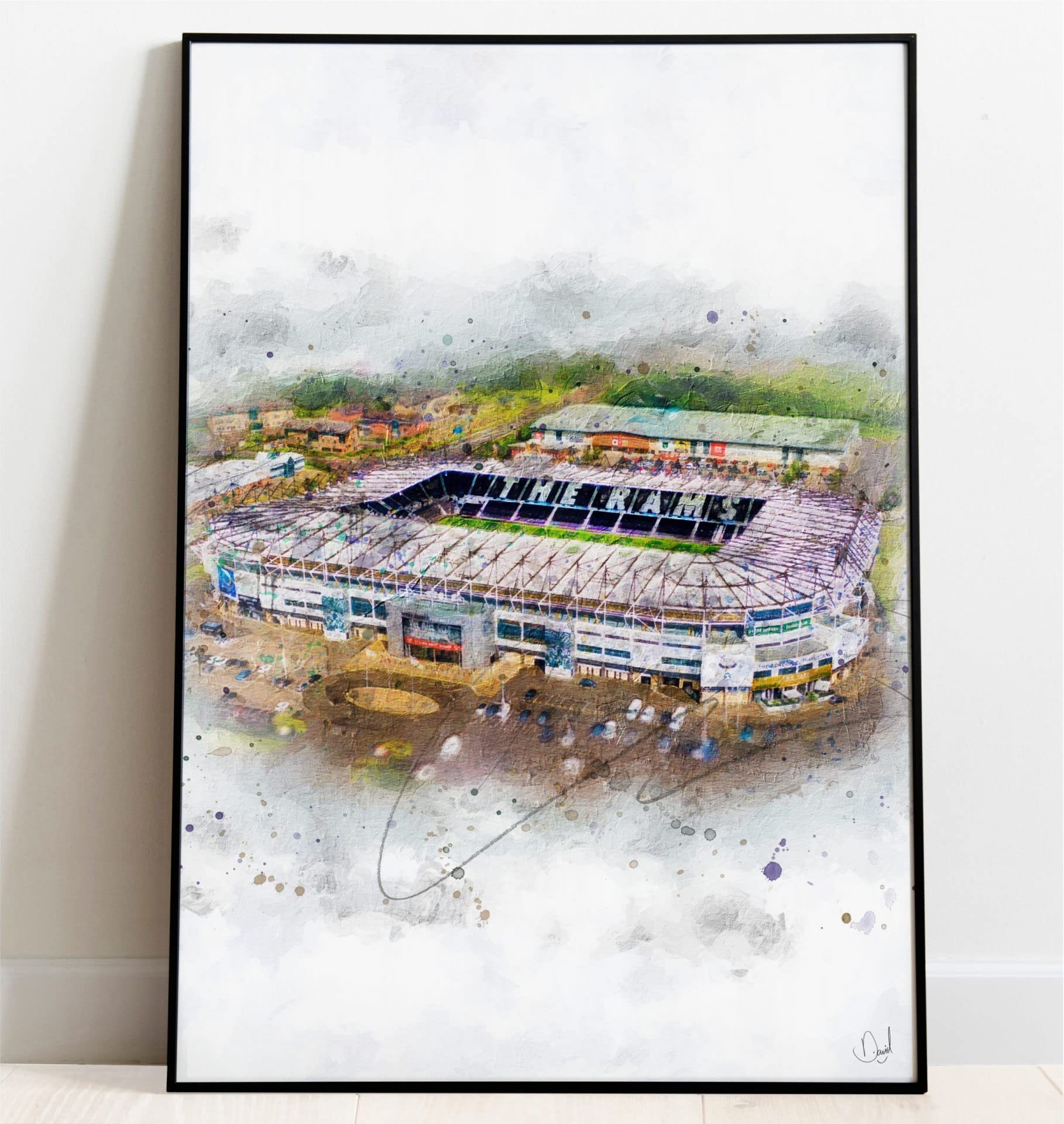 Ultras FC Derby County Pride Park Stadium Oil Painting Art Print (A4 Giclee Print - Portrait)