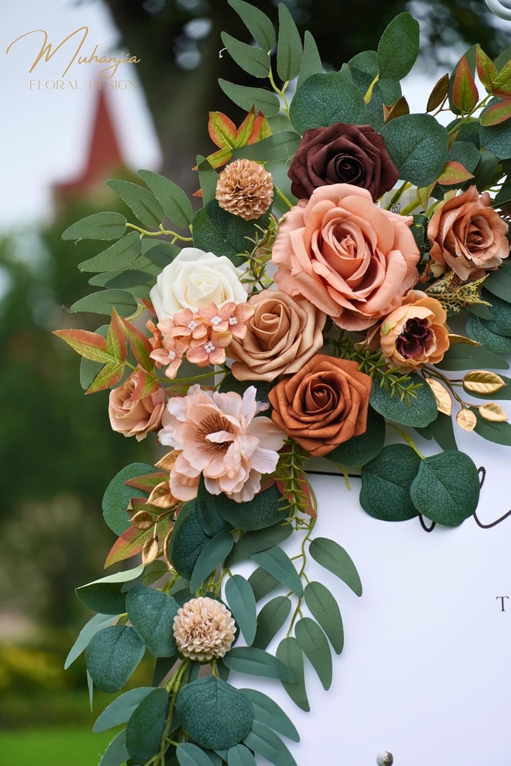 Muhanjia Wedding Sign Faux Flower Swag (Pack of 2) for Ceremony Party Reception Entrance Floral Decor Wall Easel Stand for Wedding Poster Welcome Sign (Terracotta) image 4