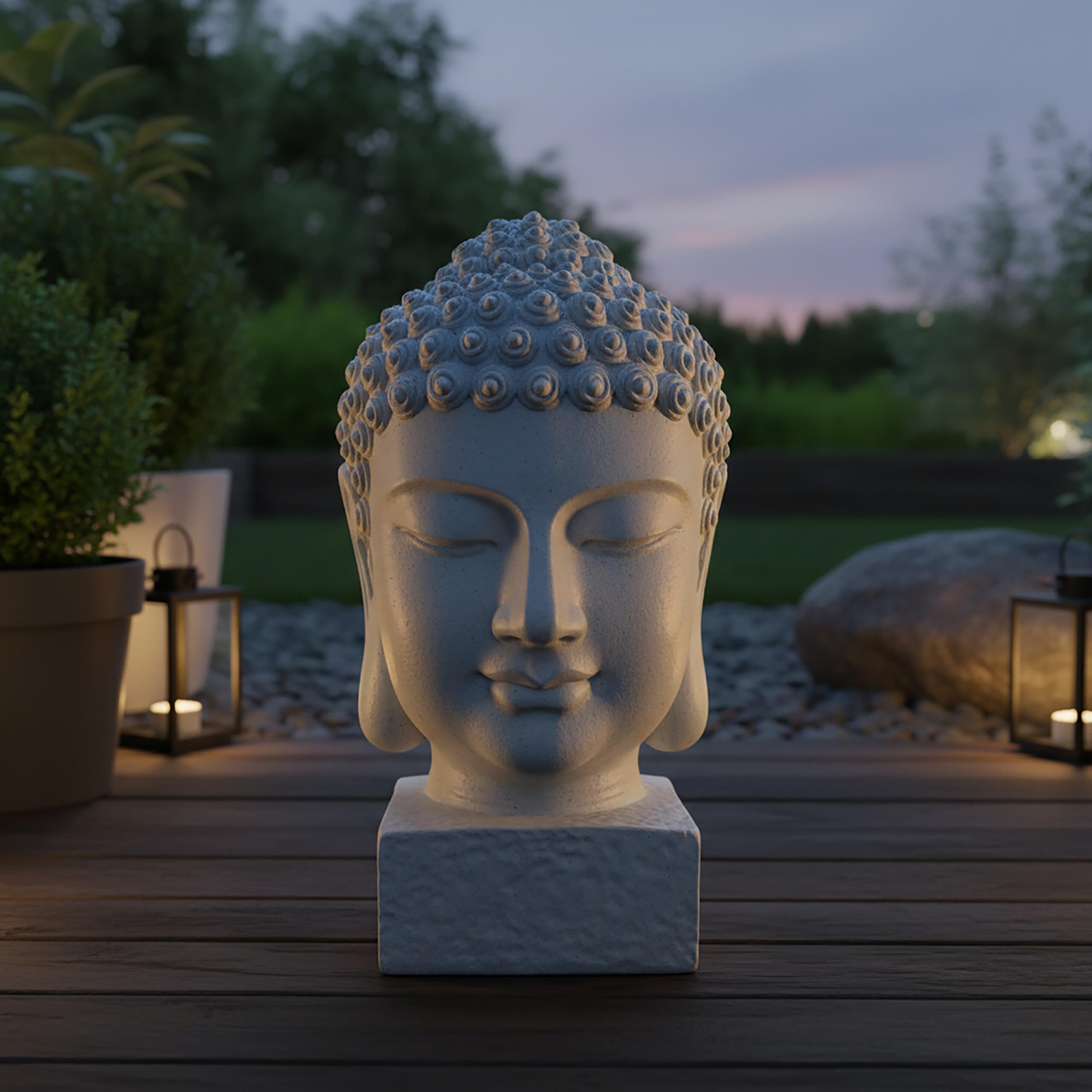 Relaxdays Cabeza de Buda 70x45x45 cm - decoración Zen salón/jardín, Resistente a la Intemperie y heladas, Blanca