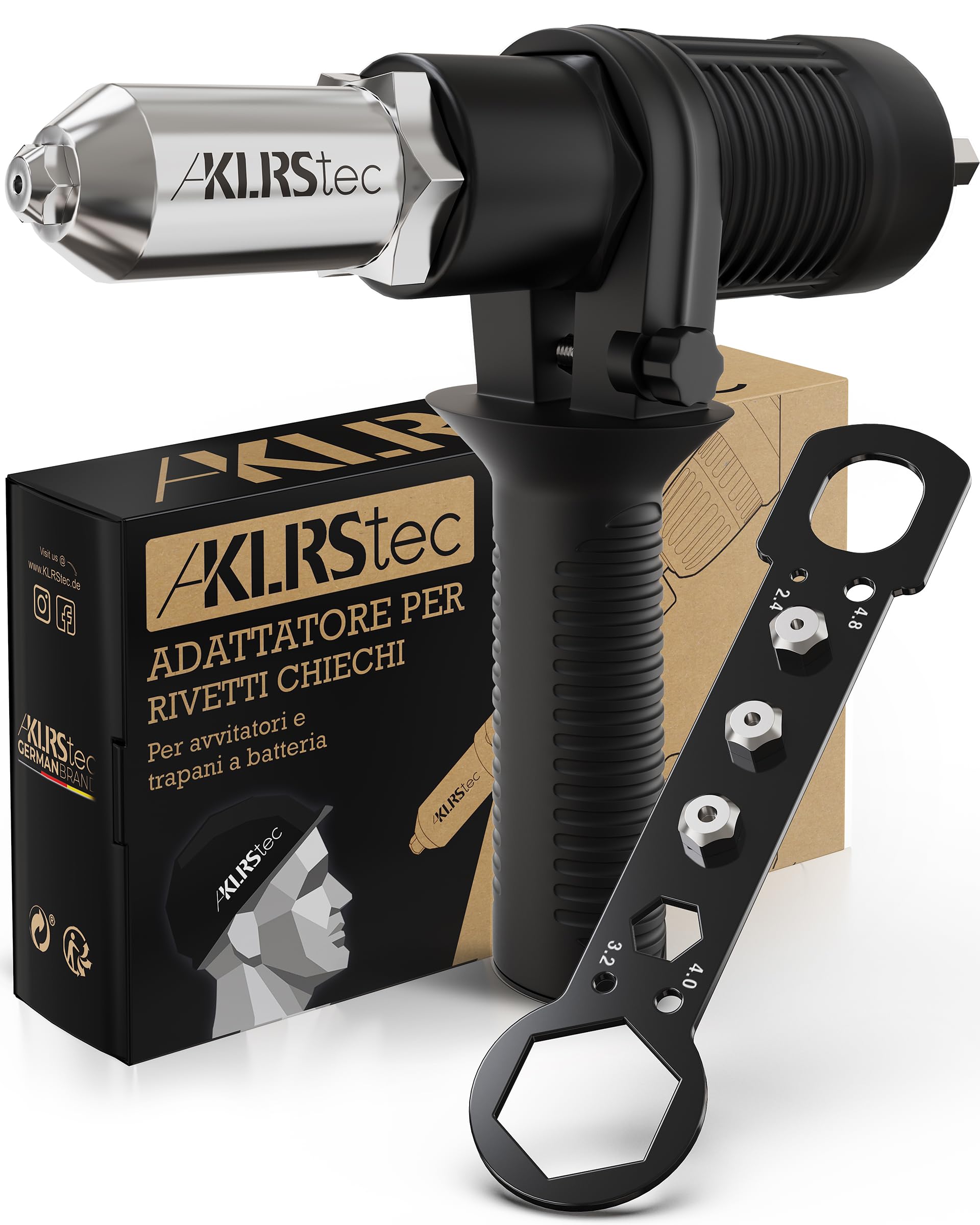 KLRStec® Adattatore per rivetti ciechi per pinze di rivettatura - Accessorio di rivettatura per avvitatori e trapani a batteria