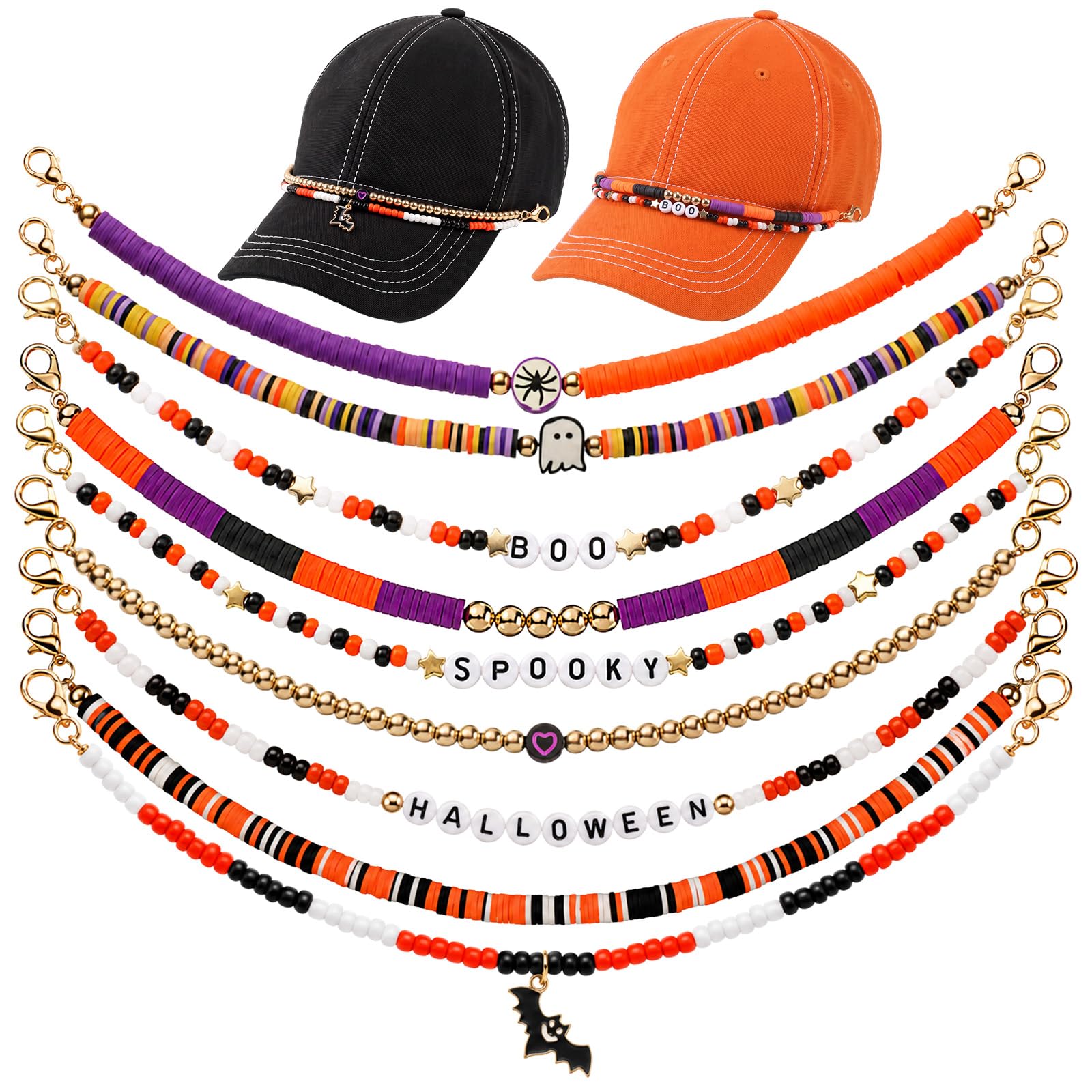 Geyoga 9 Pcs Halloween Trucker Hat Chains Spooky Hat Charms Women Man