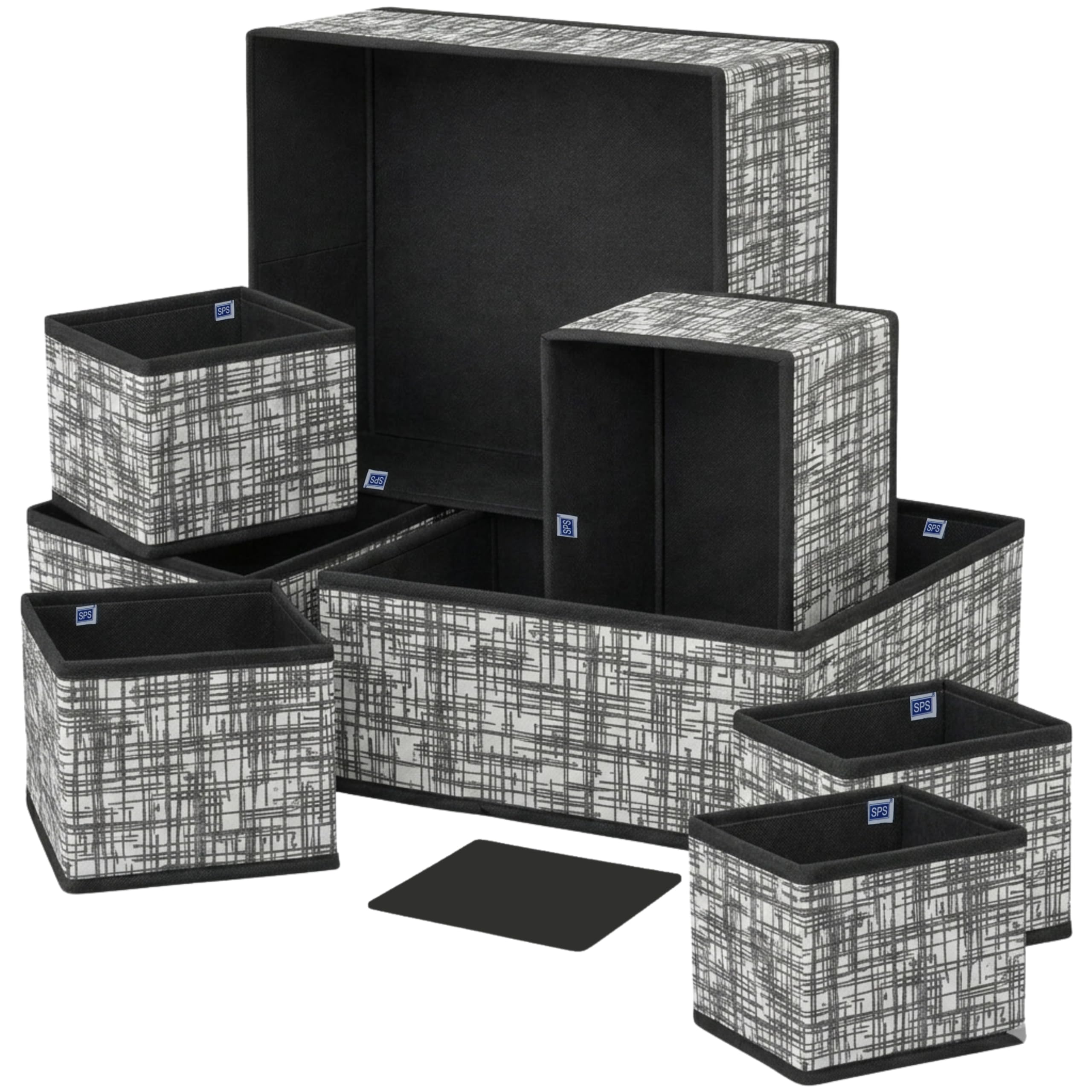 Skrill 8-Piece Foldable Cloth Storage Box Set | Cube Baskets, Bins & Dividers for Closet & Dresser Drawer Organization - Black checks