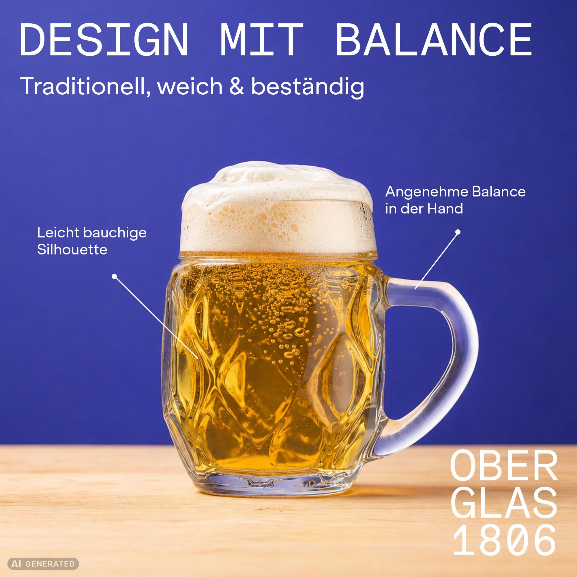 Oberglas Landsberg Bierkrug Soda-Lime-Glas 500 ml, 6er-Set