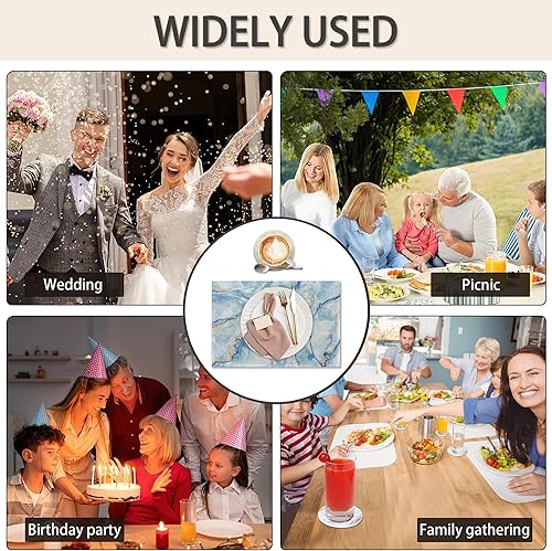 Miniatura 7 de Juego de 6 manteles individuales de mármol, color azul y dorado, elegantes manteles individuales de mármol, resistentes al calor, lavables,