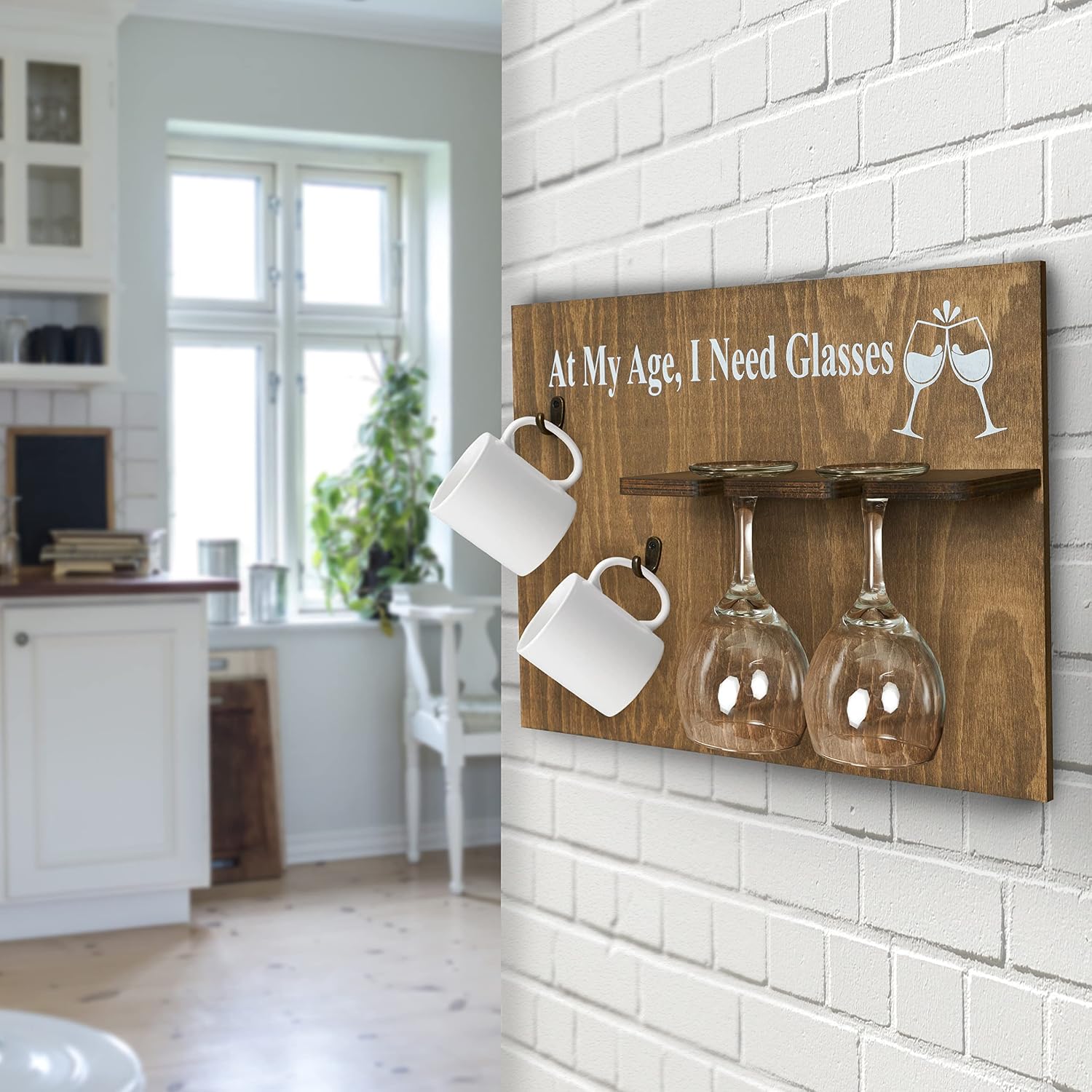 Merkay Wine Gifts for Women Unique Gifts Housewarming Gifts For Friends Wall Mounted Wine Glasses Rack Christmas, Birthday Gifts, and Comes With Special Design Gift-Box (At My Age, I need Glasses)