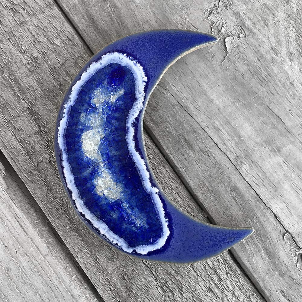 Moon Geode Crackle Coaster, Ceramic Drink Coaster, Moon