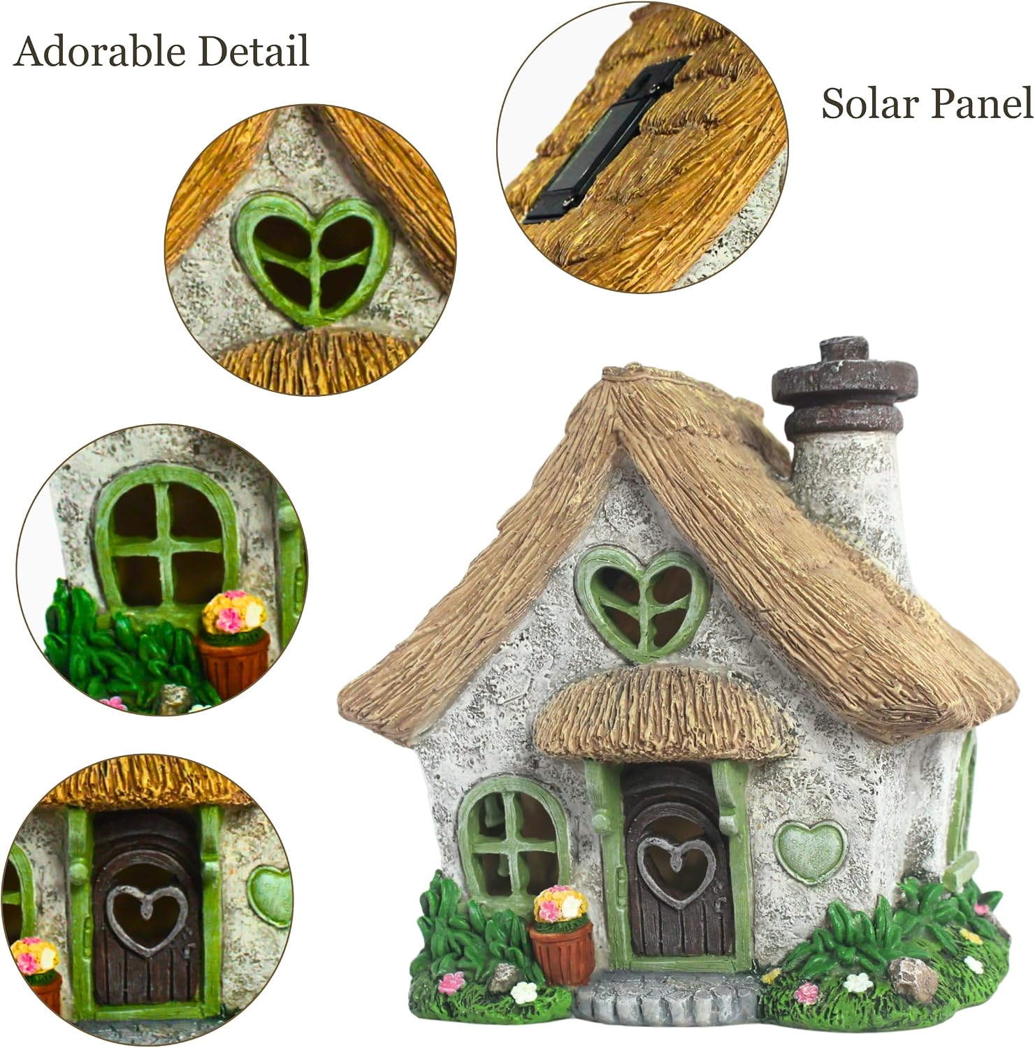 PRETMANNS Solar Fairy House for Outside, Green, 7.56" High