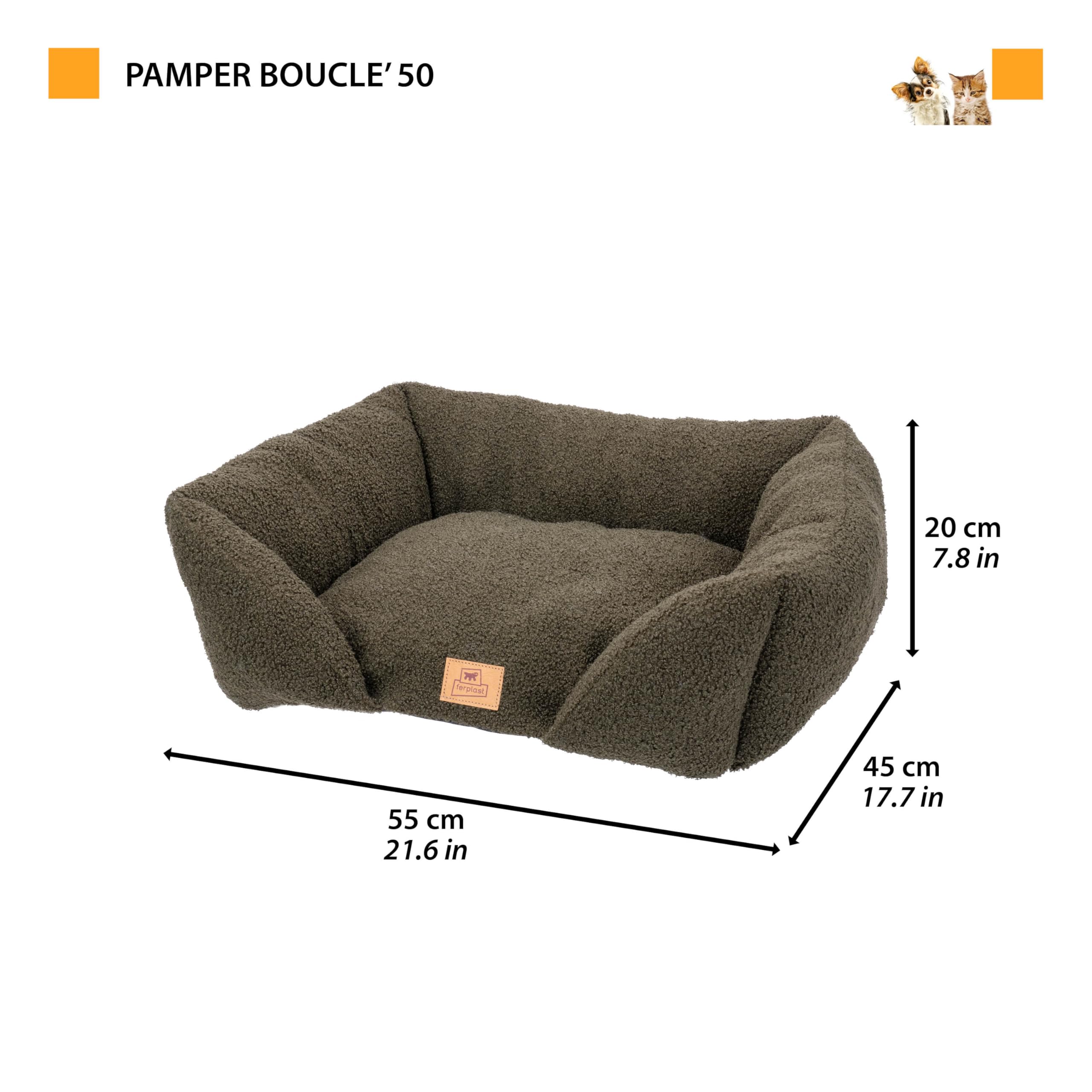 Ferplast Coussin pour Chien de Taille Moyenne, Panier pour Chat, Tissu bouclé synthétique Lavable, Rembourrage Moelleux, 55 x 45 x 20 cm. Gris