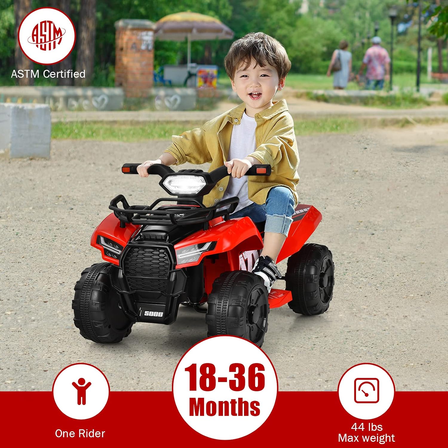 Costzon Kids ATV, 6V Battery Powered Electric Vehicle Four Wheeler Quad w/Storage Basket, Headlight, Horn, Music, MP3 & USB, Toddler 4 Wheeler Ride on Car Toy for Boys Girls 18-36 Months (Red)