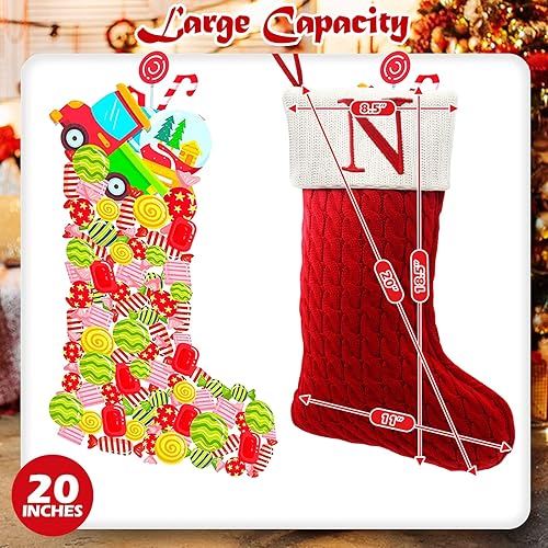 Miniatura 4 de ZOEA Medias de Navidad de 20 pulgadas con iniciales, calcetines de Navidad grandes de punto con letras bordadas para decoraciones familiares de
