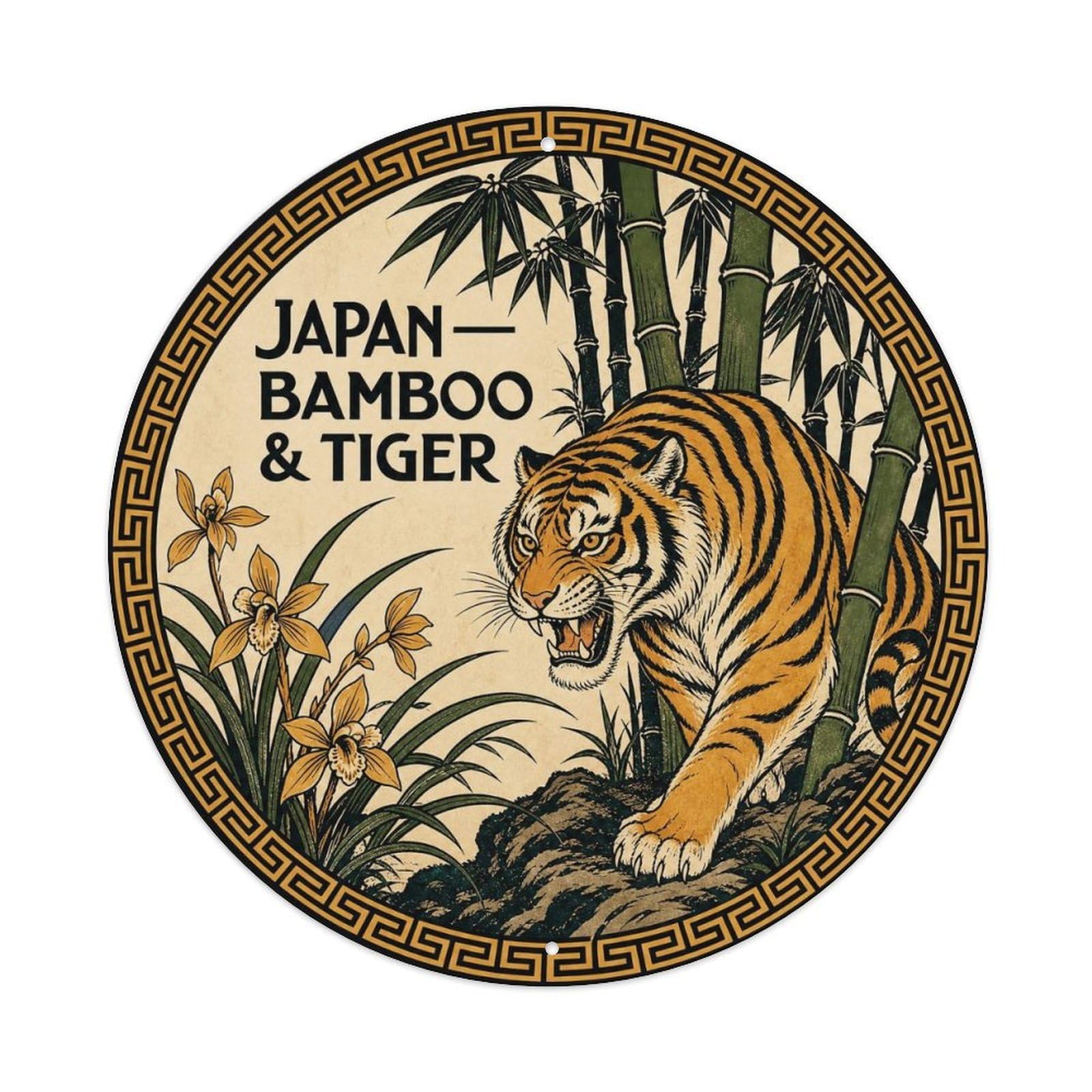Olyhtr 8X8inch Classic Style Edo Japan Bamboo Tiger Ceramic Folk Pattern Metal Tin Sign