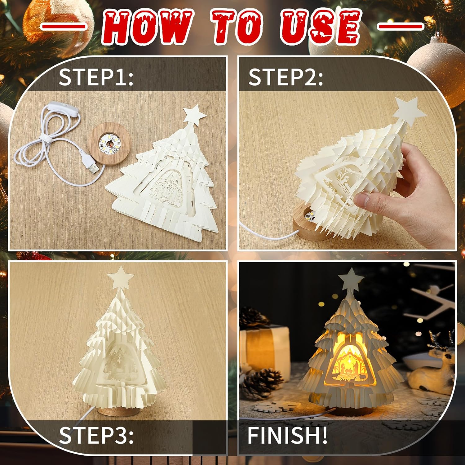 Aurelema LED Nativity Scene Christmas Tree Decor, Paper Tabletop Decor