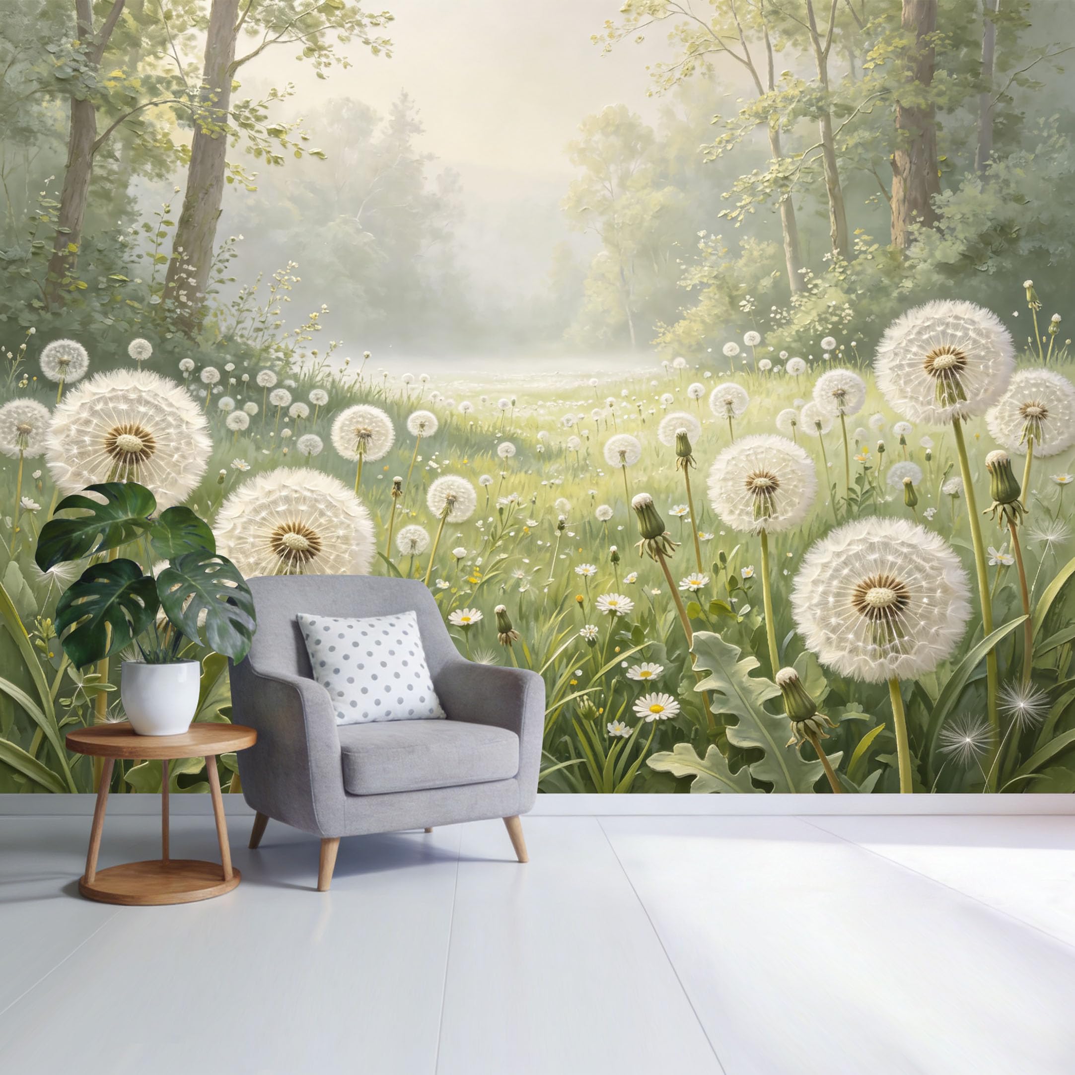 Custom Size Wall Mural Botanical Dandelion Meadow Morning Mist Landscape SelfAdhesive Wall Fabric Removable Wallpaper for Home Office Decor