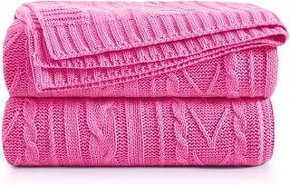 Aormenzy Hot Pink Cable Knit Throw Blanket, 50" x 60"