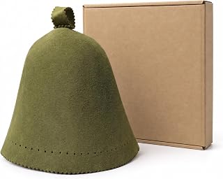 Sauna Hat for Women & Men - 100% Merino Wool Felt Banya Cap, Olive Green