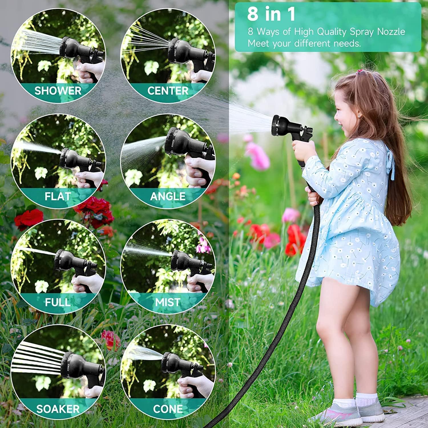 Tubo Da Giardino Ulisem Da 25 Piedi-7,5 M, Flessibile Ed Espandibile, Con Connettore In Ottone Da 34 Tubo Per Lavaggio Auto Ad Alta Pressione Adatto Per Pistola A Spruzzo 89470127