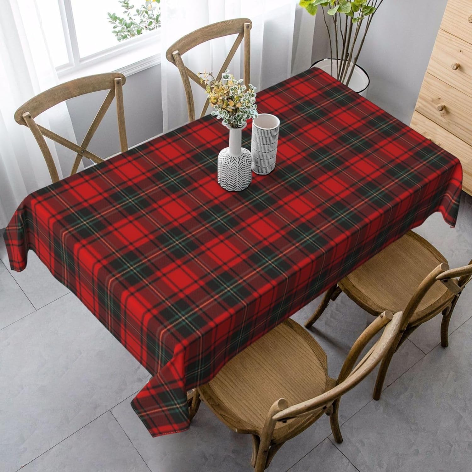 AGAYNA Checkered Christmas Tablecloth Rectangle 60x120 Inch Red Green Plaid Table Cloth,Stain Resistance Retro Winter Xmas Holiday Table Covers for Kitchen Dining,Small Tablecloth for Party Picnic