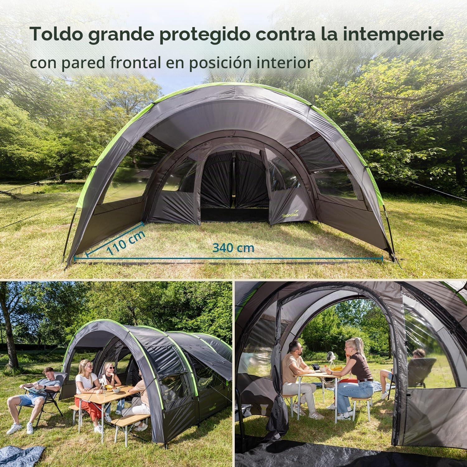 Skandika Kemi - 4 Personas - Tienda de campaña - túnel - mosquiteras - 480x340cm - Varillas Fibra óptica
