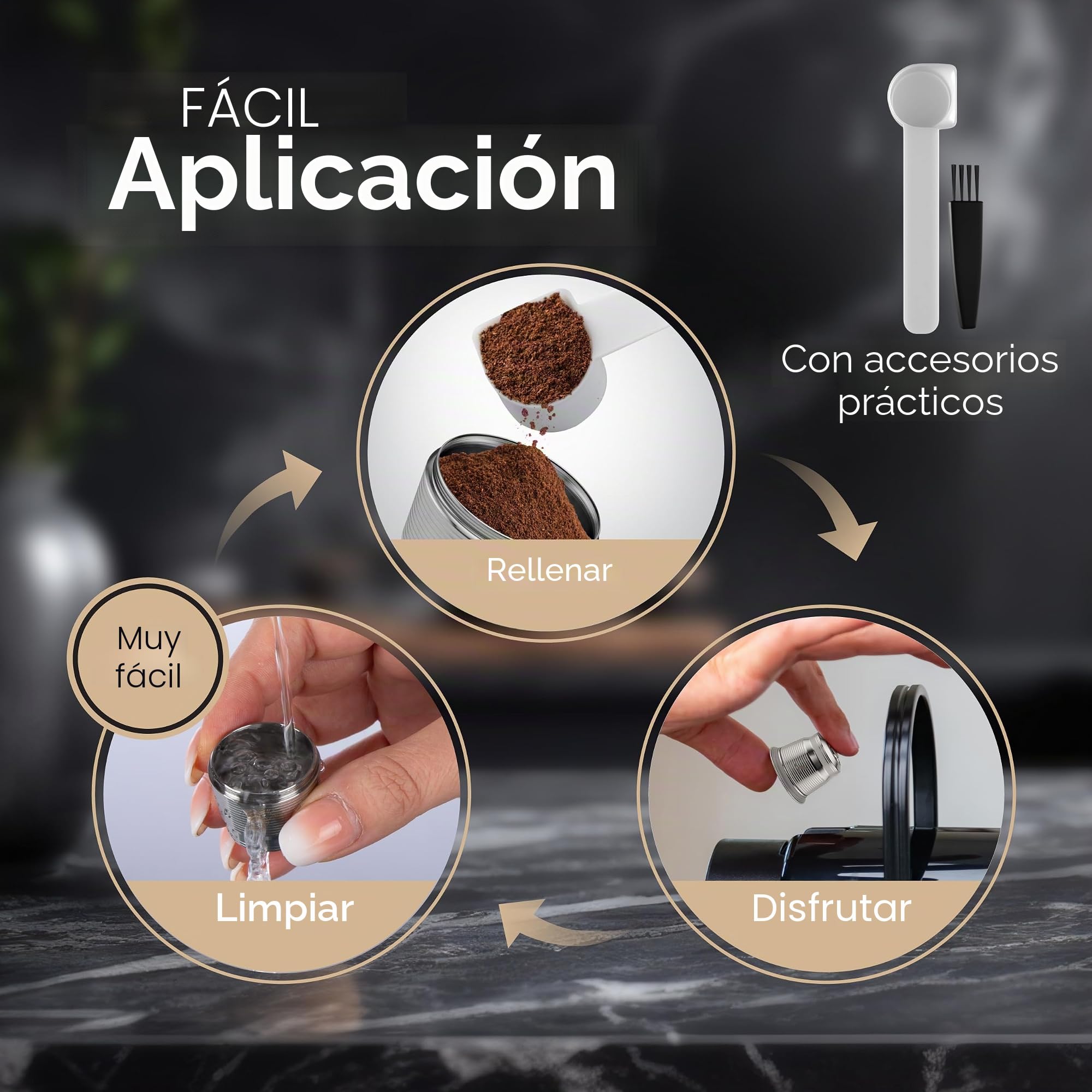 mahona Cápsulas Recargables Compatibles Nespresso Acero Inoxidable | Cápsulas reutilizables cero residuos, acero duradero, fácil llenado, con cuchara dosificadora y junta incluidas