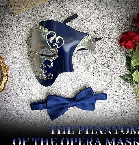 Miniatura 5 de Máscara de mascarada FunMular para hombres, del Fantasma de la Ópera, máscara de media cara con pajarita, máscaras venecianas para fiesta de