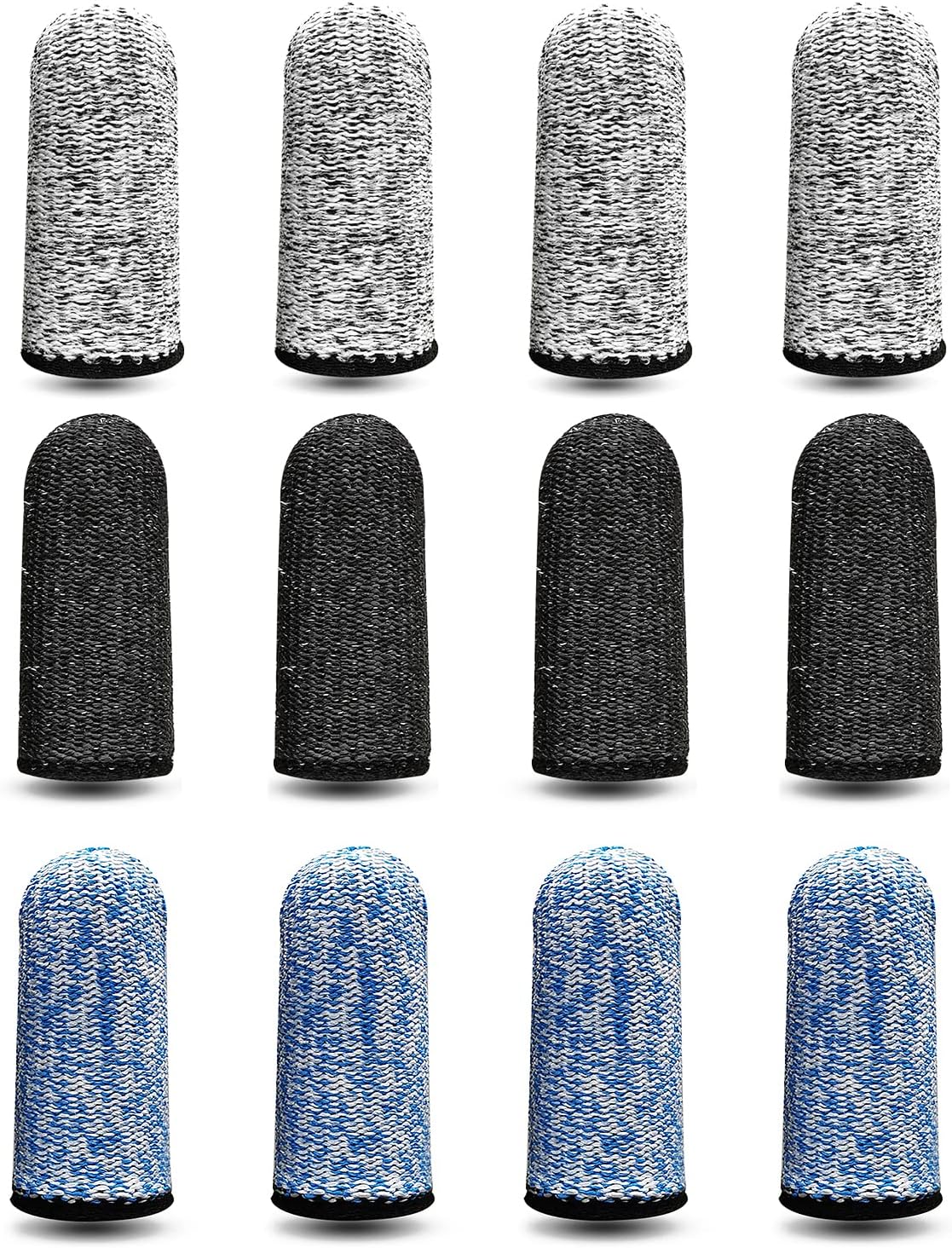 RIVIEVAL 12 Pieces Finger Cots, Reusable Thumb Protector Non Slip Finger Protectors Breathable Finger Cots Cut Resistant Protection for Work, Kitchen, Garden, Sculpture (Blue, Black and Grey)…