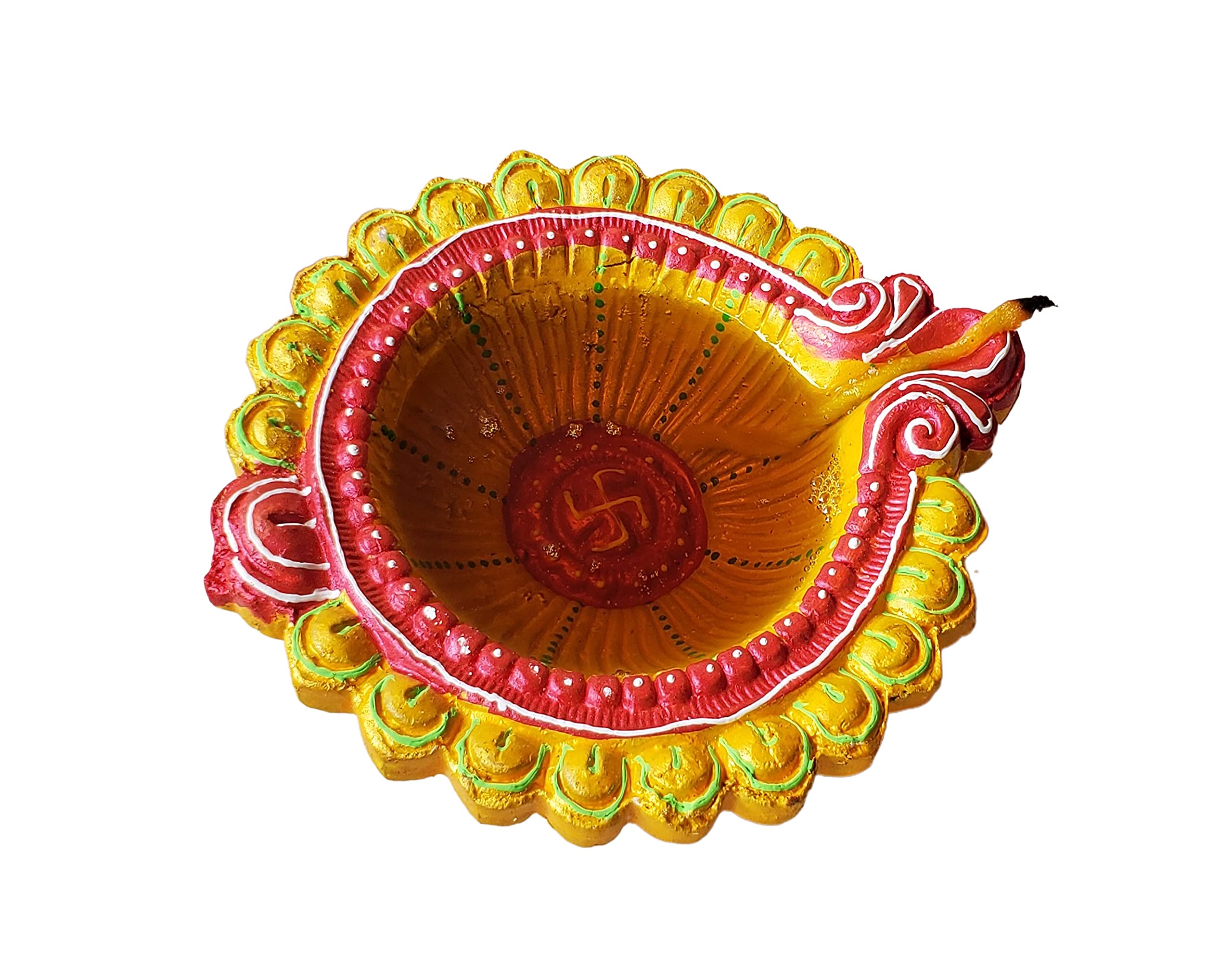 Pure Source India Hand Made Clay Diya for Diwali Decoration, Big Size Deepak, 1 Piece, Multicolor (Color: As Per Availability)-picture-13