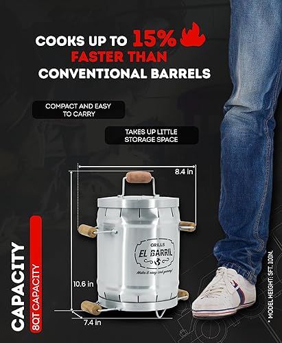 Miniatura 3 de EL BARRIL - Parrilla y ahumador de 13 libras, parrilla ahumadora de carbón de acero inoxidable - Ahumadores portátiles al aire libre con accesorios