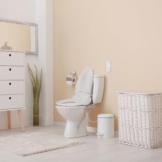 SmartBidet SB-100R Electric Smart Bidet Seat for Elongated Toilets with Remote Control, Stainless Steel Nozzle with Removable Nozzle Cap, Slim