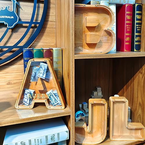 Miniatura 5 de Ladenk Alcancía de madera grande personalizada de 9 pulgadas para niños, niños, niñosniñasadultos, bancos creativos para niños para billetes y
