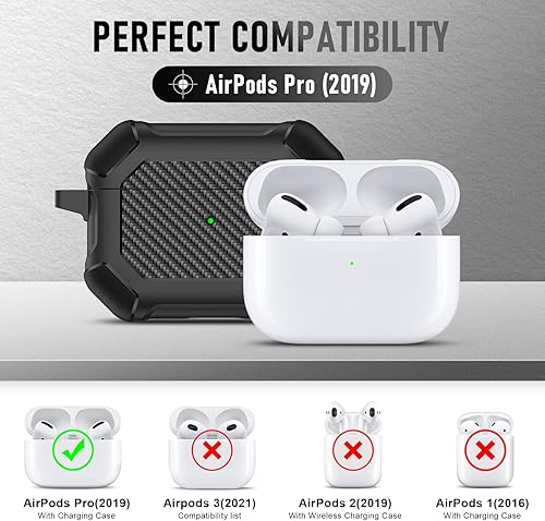 Vista 2 de Maxjoy Funda para AirPods Pro, clip de bloqueo seguro de fibra de carbono, cuerpo completo, a prueba de golpes, carcasa rígida con llavero