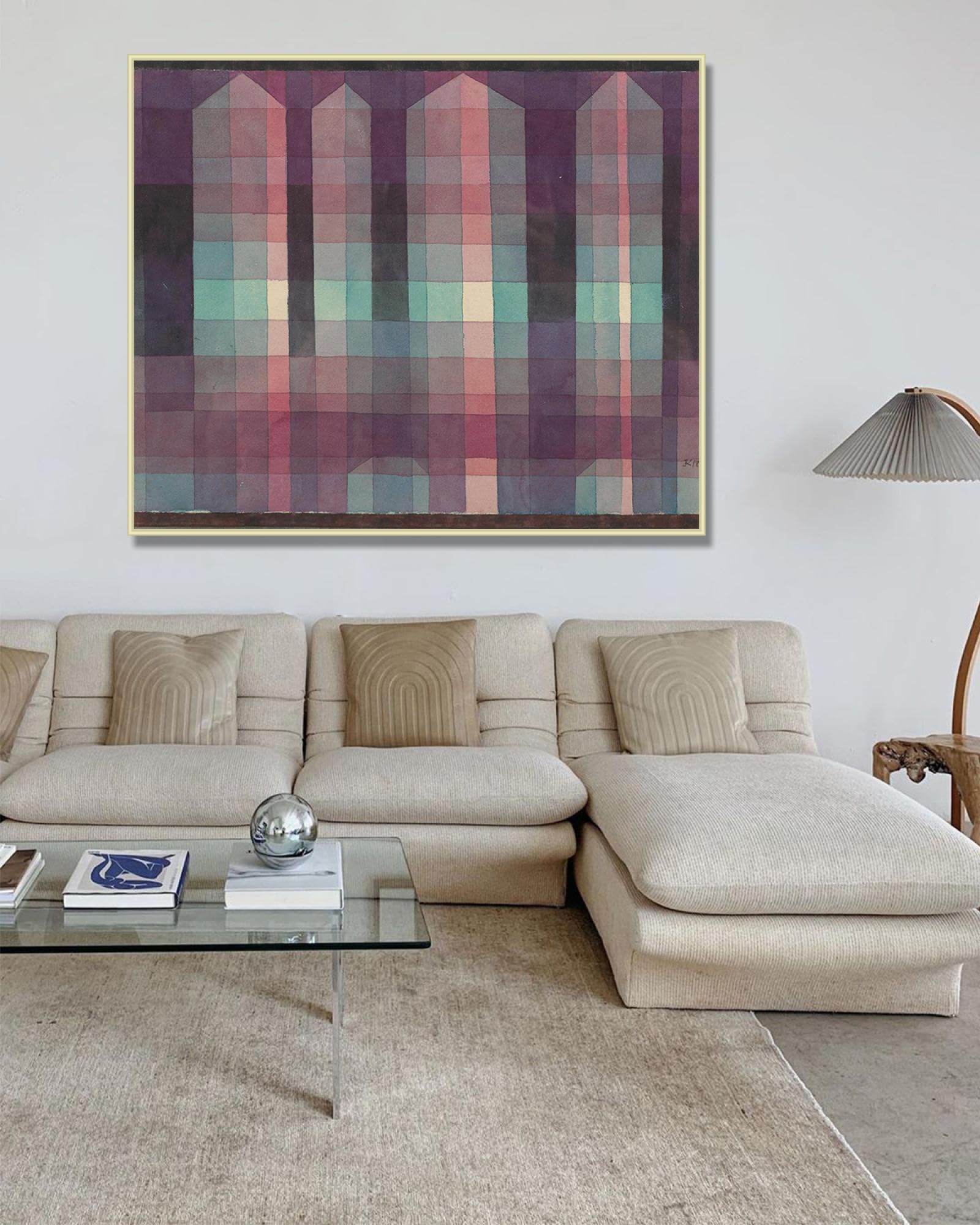 Szampańska złota ramka - słynne obrazy sztuka ścienna, cztery wieże: Paul Klee, plakat z nadrukiem na płótnie, abstrakcyjny obraz do salonu, sypialni, dekoracja domu, 40 x 48 cm