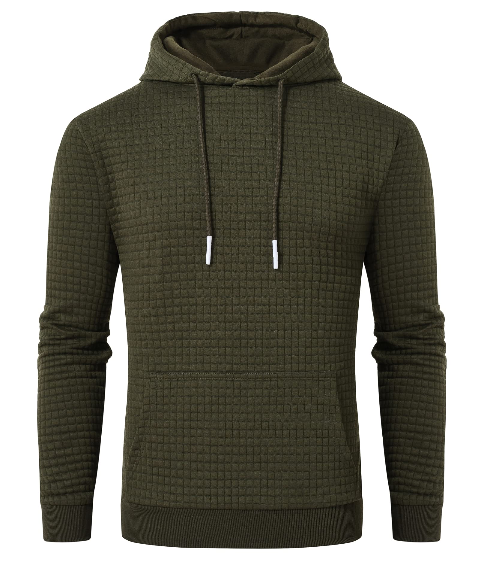 YuKaiChenMen's Hoodies Pullover Casual Plaid Jacquard Kangaroo Pockets Drawstring Long Sleeve Hooded Sweatshirts