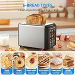 Secura Brands 2 Slice Automatic Toaster, Touch Screen Smart Toaster with Digital Timer, 6 Bread Types, 6 Browning Levels, Reheat/Defrost, +10s Extend, Custom Memory Settings for Home, RV, Office
