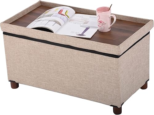 Miniatura 10 de Otomana de almacenamiento de 15 pulgadas con patas de madera, taburete con reposapiés cuadrado, otomana con almacenamiento para sala de estar,