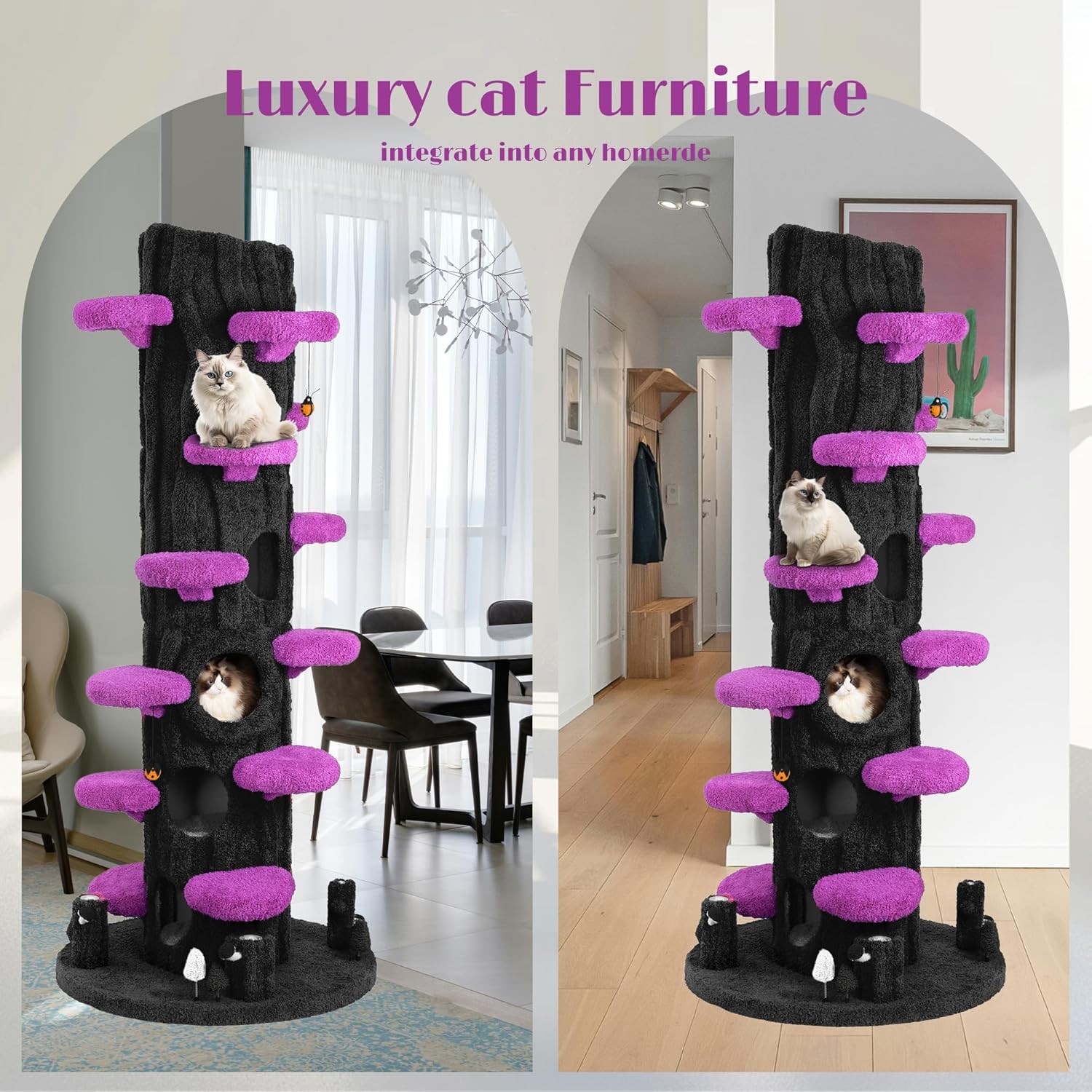 KAMABOKO Super Large Cat Tree for Indoor Cats, 90.5" Tall Cat Tower with Luxury Cat Condo, Cat Tree Tower with Soft Cushion, Scratching Board, Plush Platform＆ Top Perch