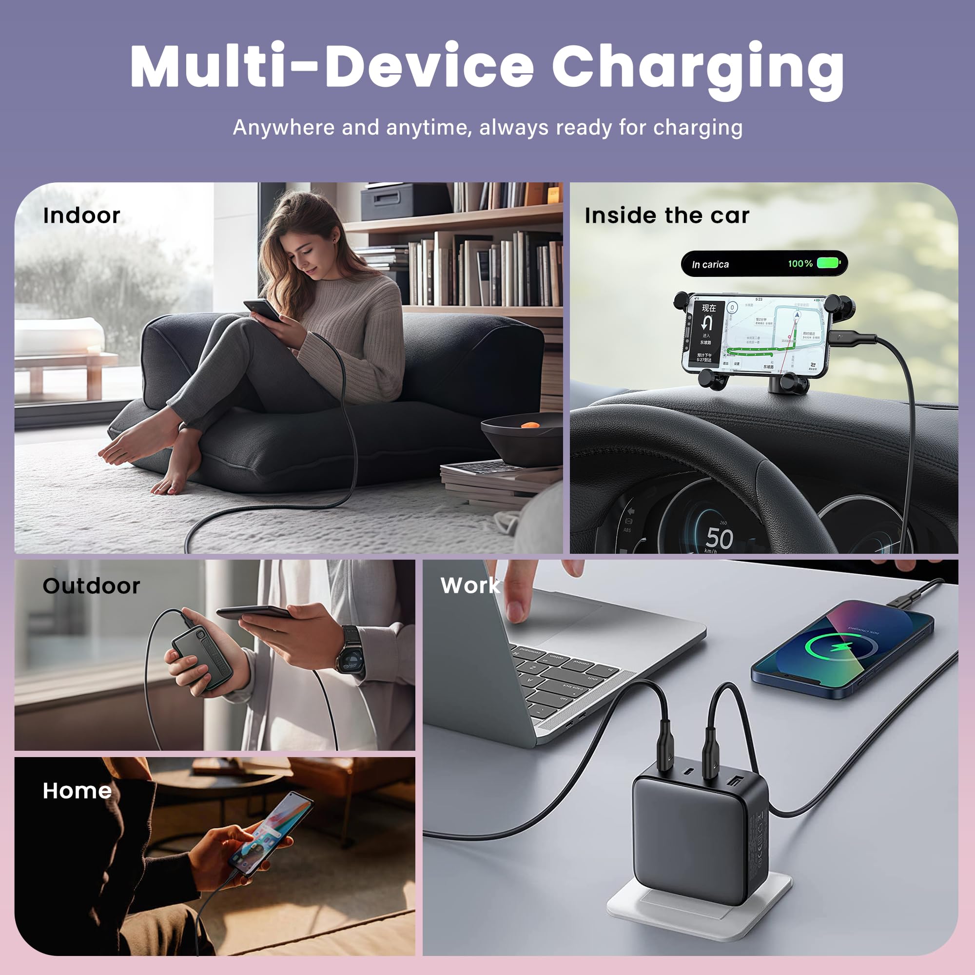 RAMPOW Cavo USB Type-C 5-Pack [1M+1M+1M, 2M+2M], Cavo USB A a USB C Ricarica Rapida, Cavo iPhone 16 3A, Cavo iPhone 15 Tipo C per iPhone 16/16 Pro/15/15 Pro, iPad Pro/Air, Samsung S24/S22/S21