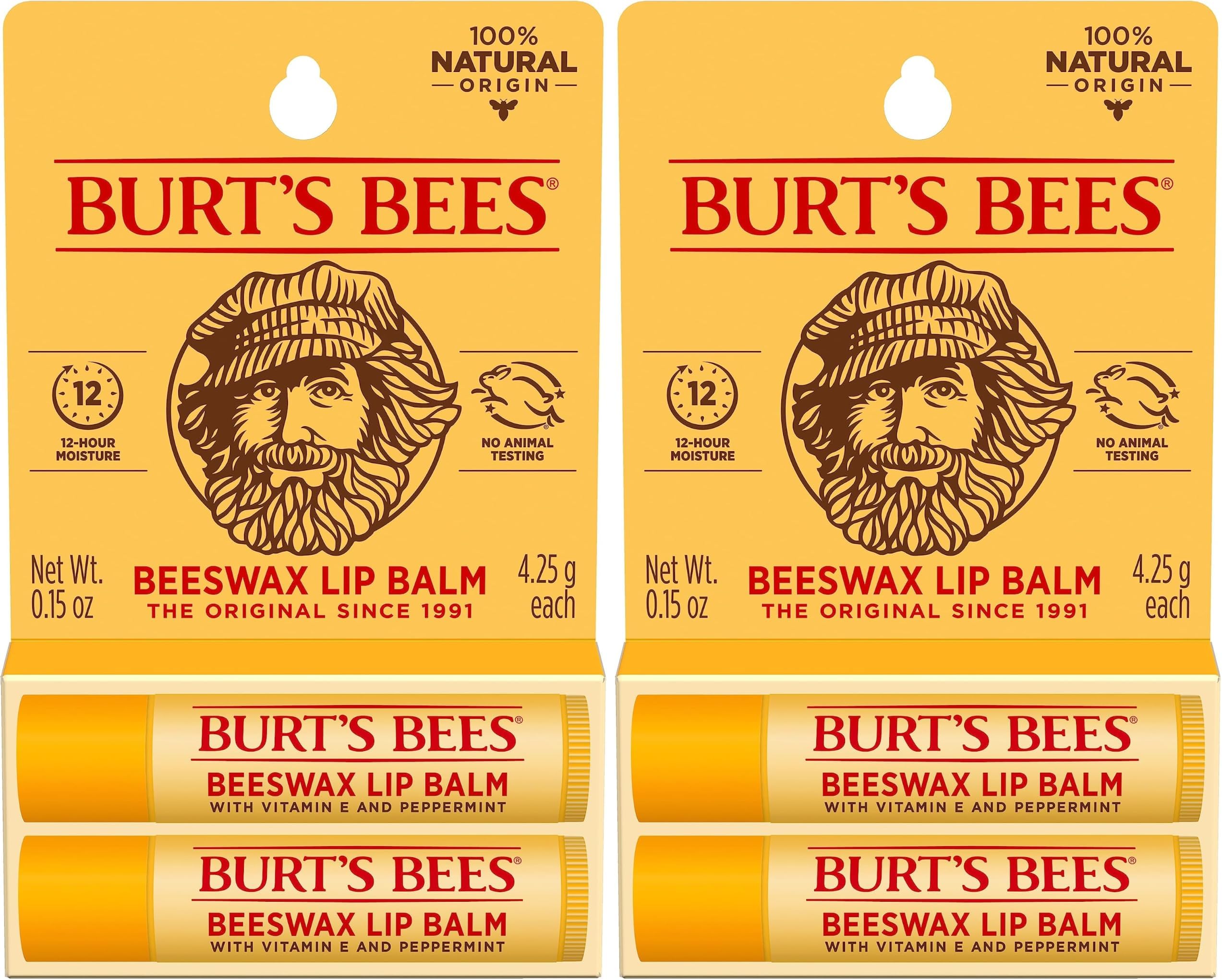 Burt's Bees Lip Balm Easter Basket Stuffers - Original Beeswax, Lip Moisturizer With Responsibly Sourced Beeswax, Tint-Free, Natural Conditioning Lip Treatment, 2 Tubes, 0.15 oz. (Pack of 2)