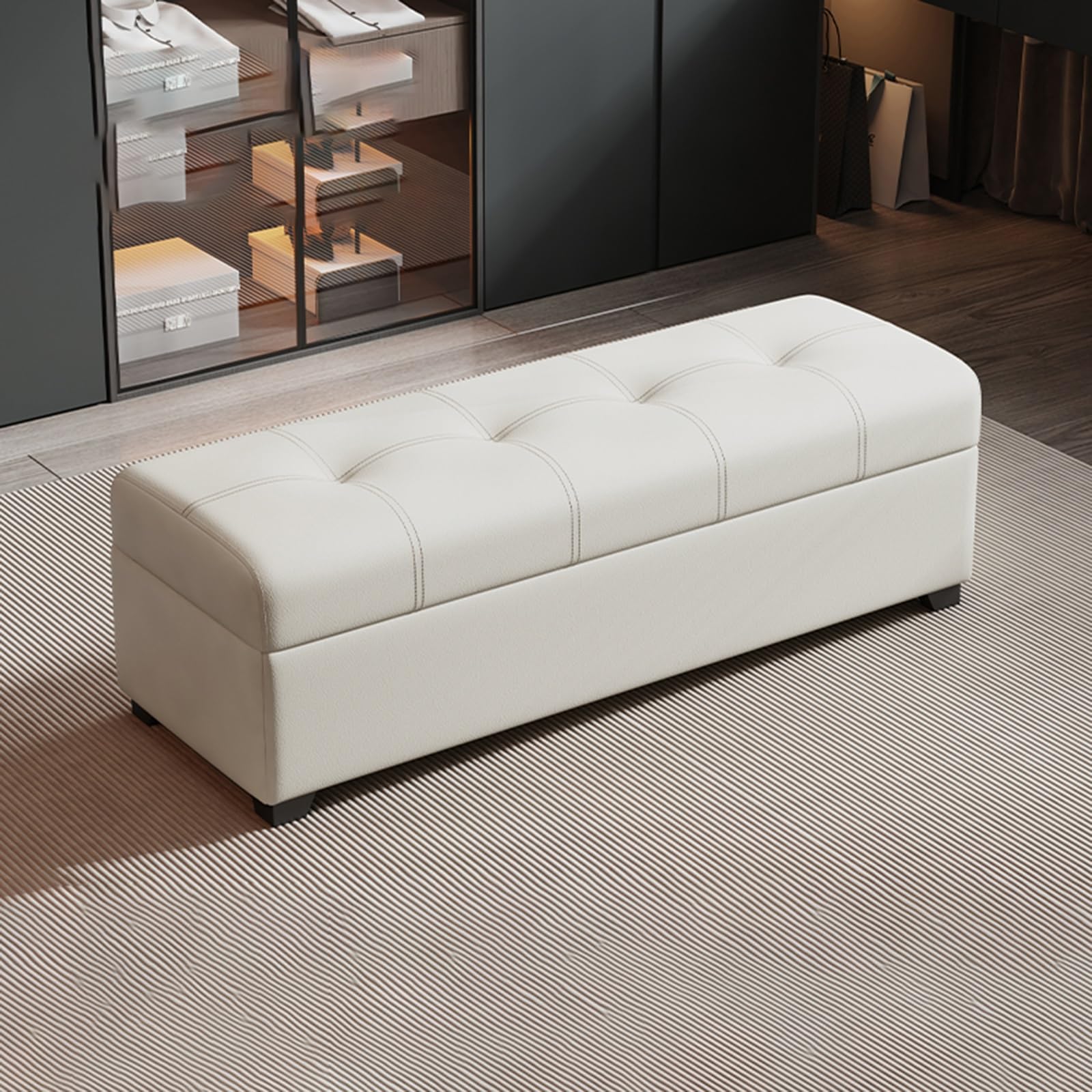 Banc à chaussures avec coussin crème pour salon et couloir étroit